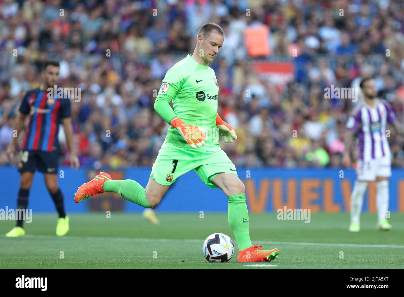 Barcellona, Spagna. 28th ago, 2022. Marc Andre ter Stegen del FC Barcelona durante la partita Liga tra FC Barcelona e Real Valladolid CF allo Spotify Camp Nou di Barcellona, Spagna. Credit: DAX Images/Alamy Live News Foto Stock