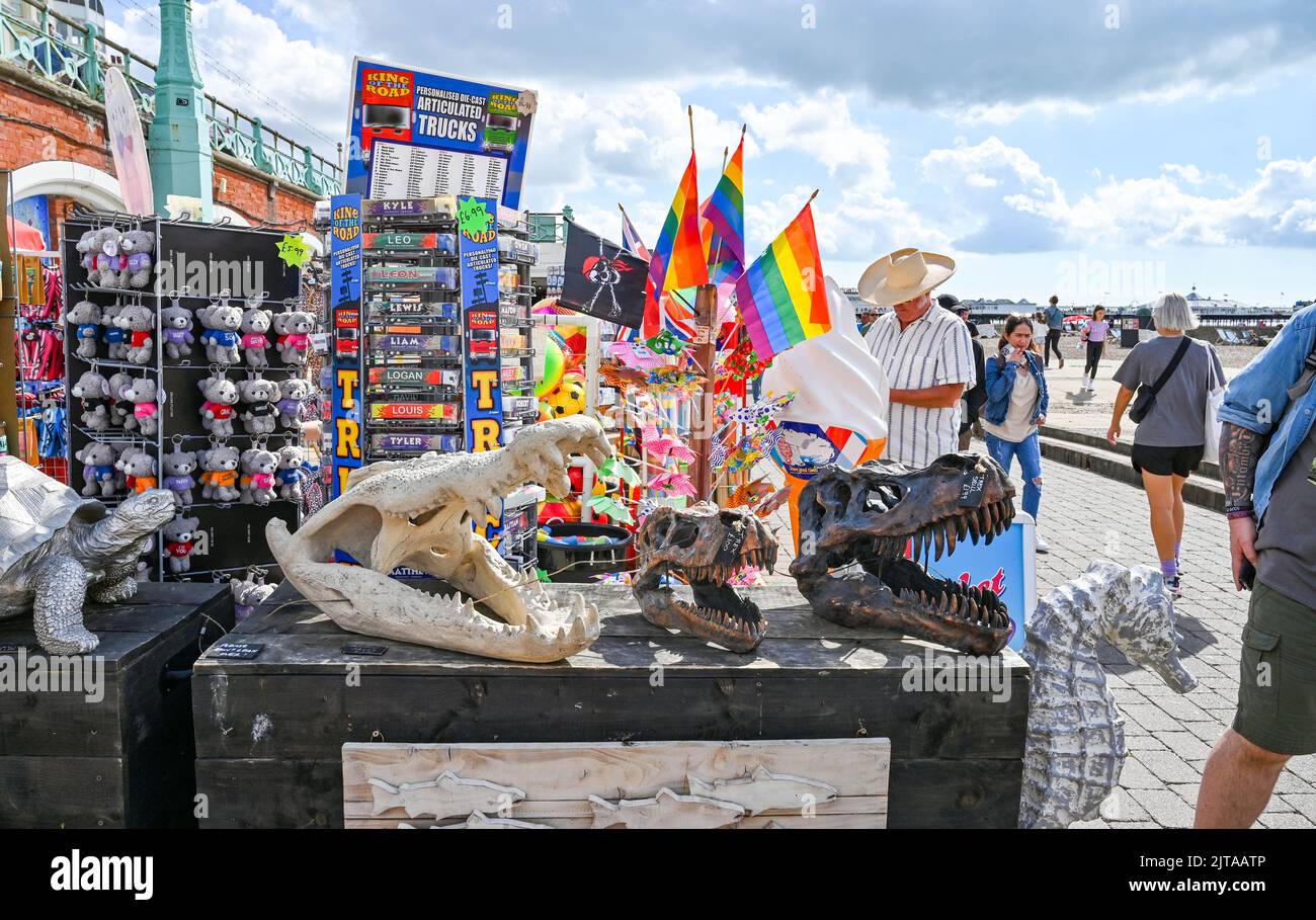 Brighton UK 29th agosto 2022 - i visitatori godono del sole e di alcuni regali insoliti sul lungomare di Brighton oggi il lunedì delle festività nel Regno Unito . : Credit Simon Dack / Alamy Live News Foto Stock