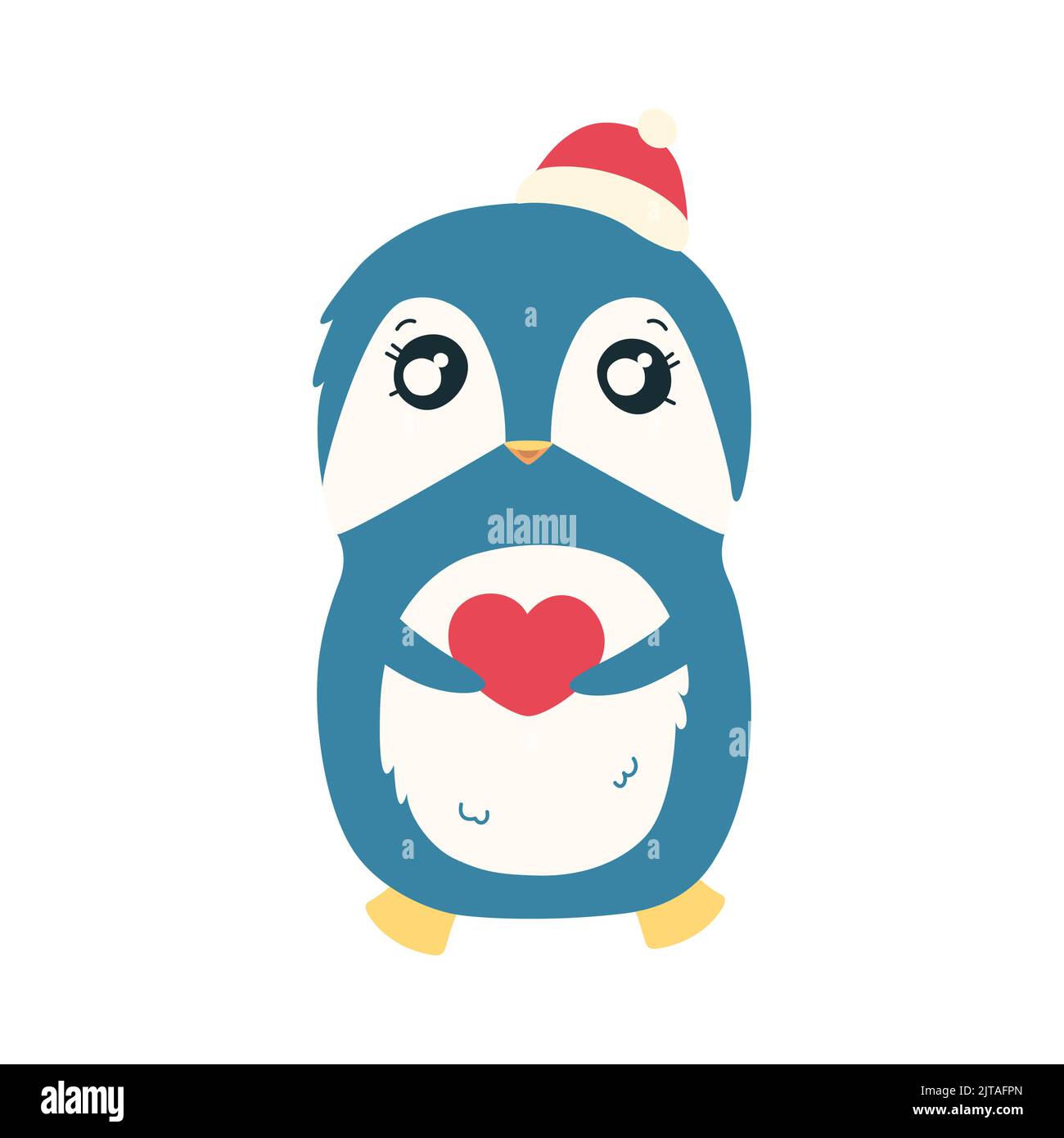 Pinguino in cappello rosso. Carino pinguino di Natale carattere. Illustrazione vettoriale isolata su sfondo bianco Illustrazione Vettoriale