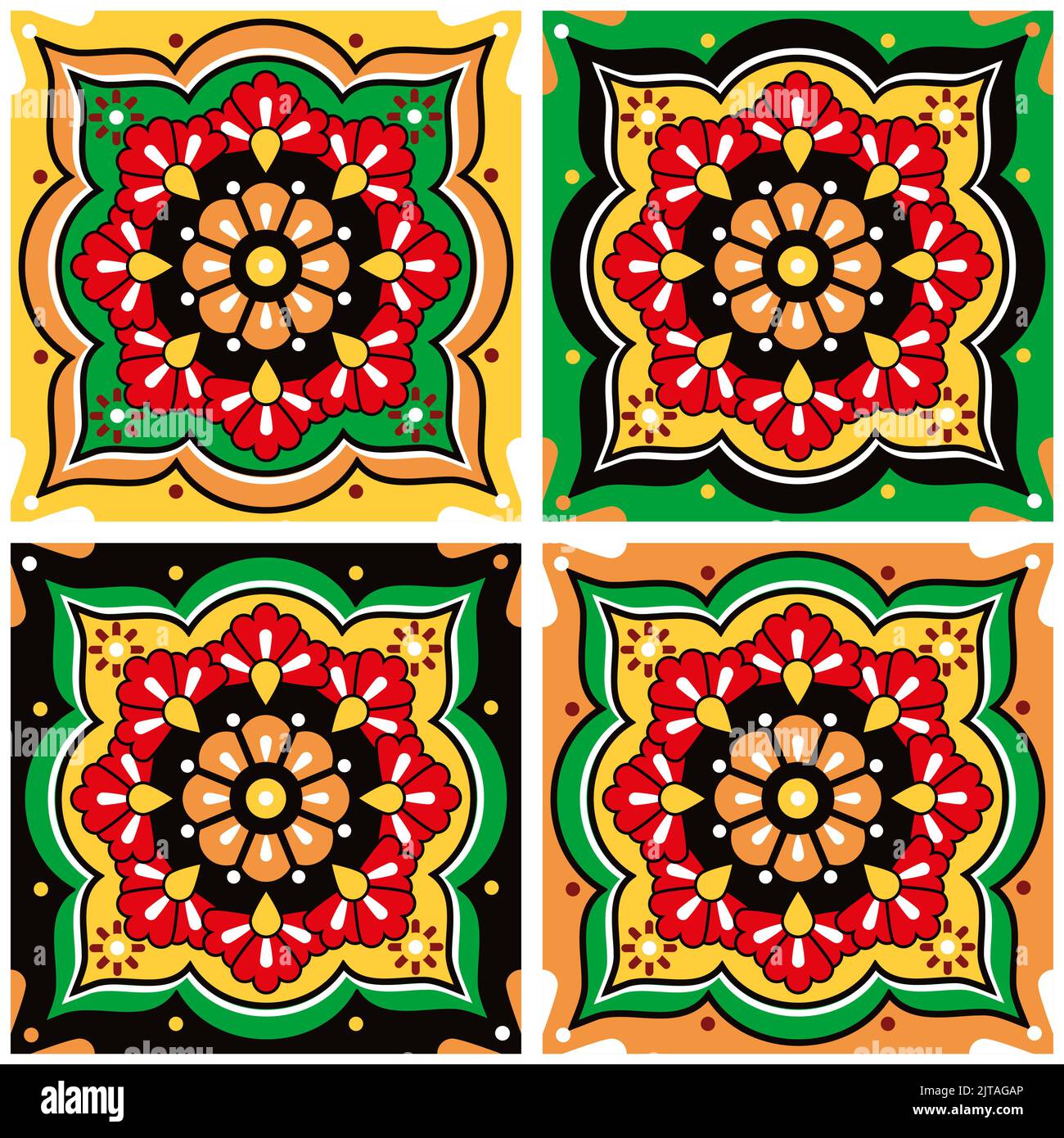 Talavera messicana senza cuciture motivo piastrelle in ceramica vettoriale - vivace decorazione floreale casa Illustrazione Vettoriale