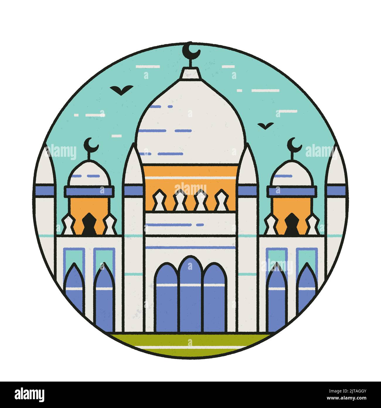 Moschea Musulmana Centro cerchio icona in Line Art Illustrazione Vettoriale