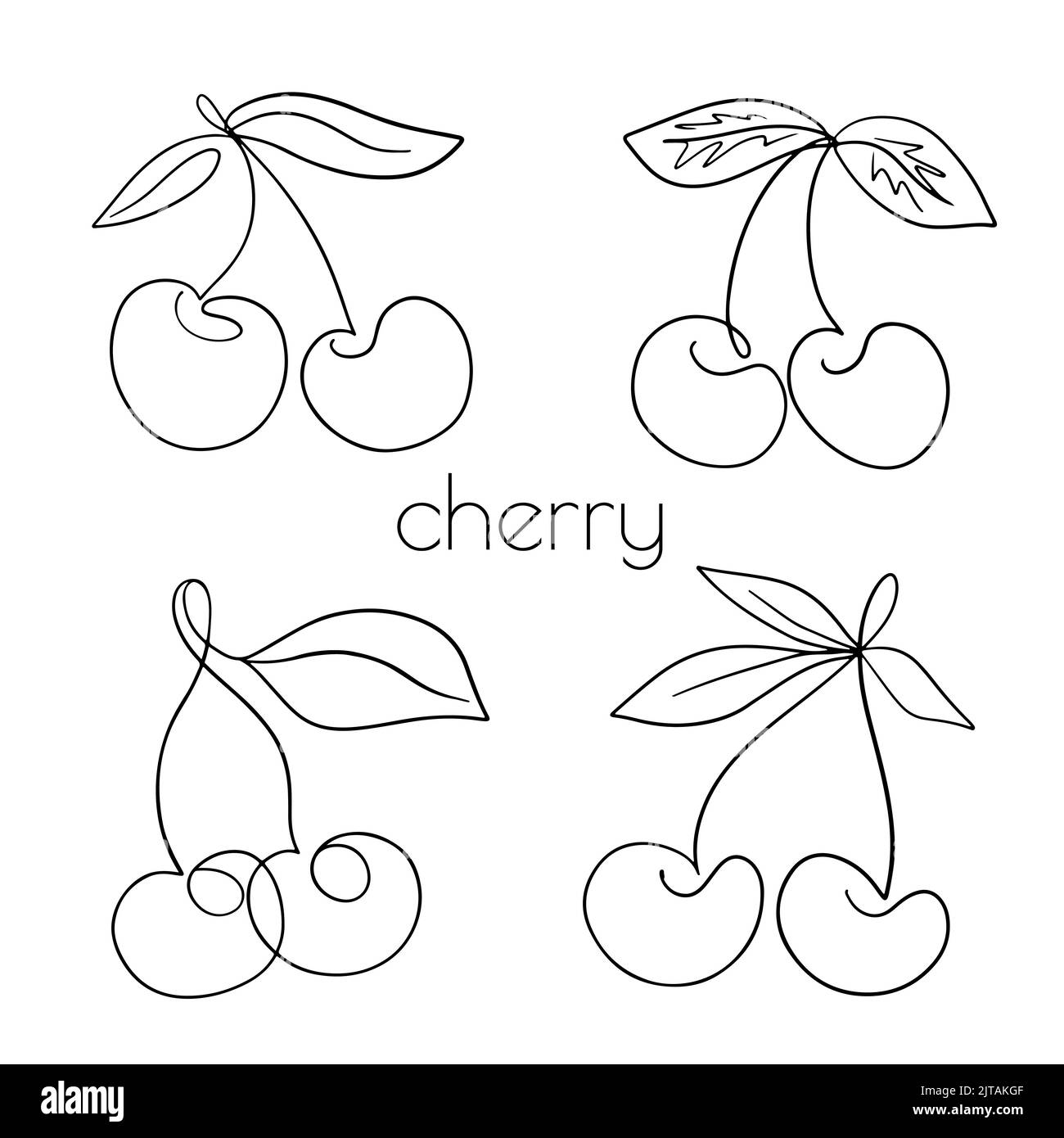 Set di icone per il disegno di una linea Cherry. Stile artistico a linea continua Illustrazione Vettoriale