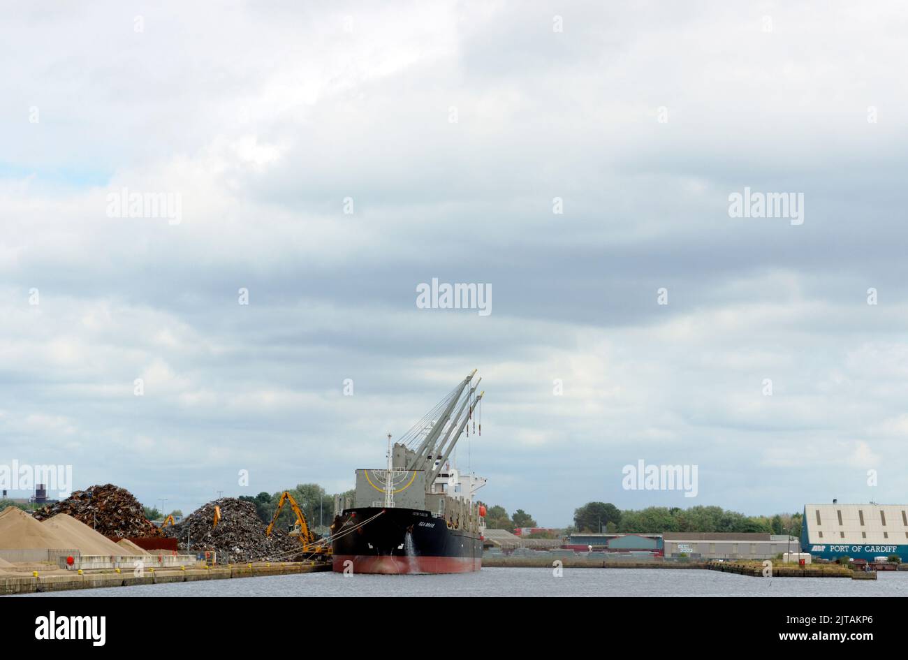La nave "Sea Brave" è caricata con rottame di ferro, Roath Dock, Cardiff, Galles, Regno Unito. Foto Stock