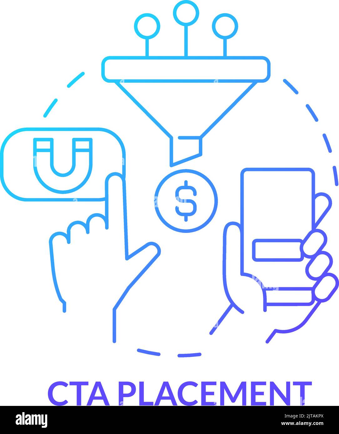 Icona del concetto di gradiente blu per il posizionamento CTA Illustrazione Vettoriale