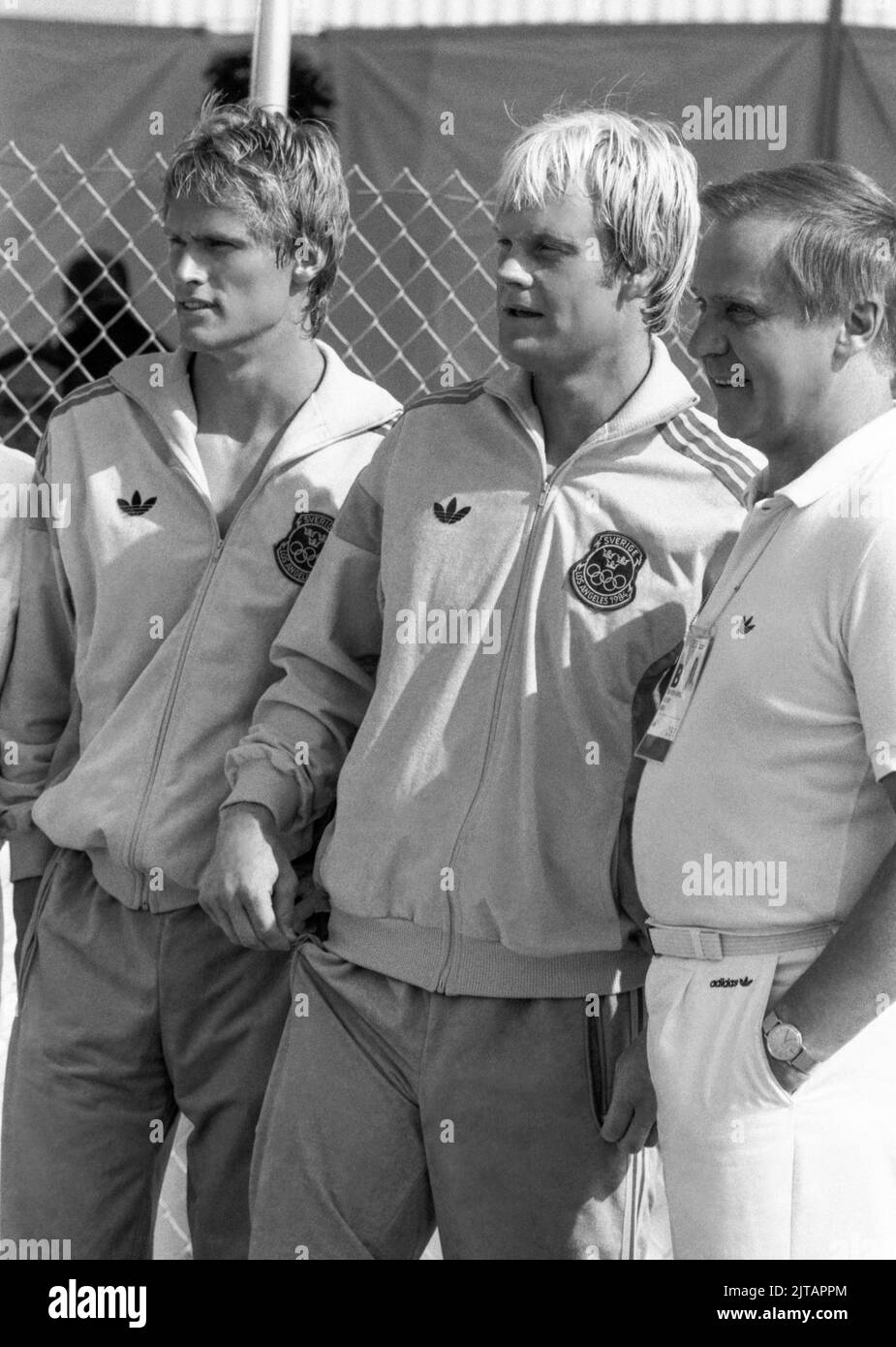 GIOCHI ESTIVI OLIMPICI A LOS ANGELES 1984Per Inge Bengtsson e Lars Erik Moberg Svezia atleta di canoa con i loro Silvermedals a partire da K2 500 m. Foto Stock