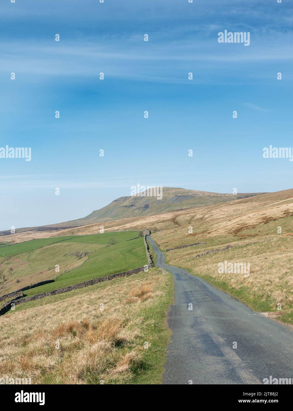 Vista sul monte Pen-y-ghent dalla corsia di campagna vicino a Halton Gill, Yorkshire Dales National Park Foto Stock