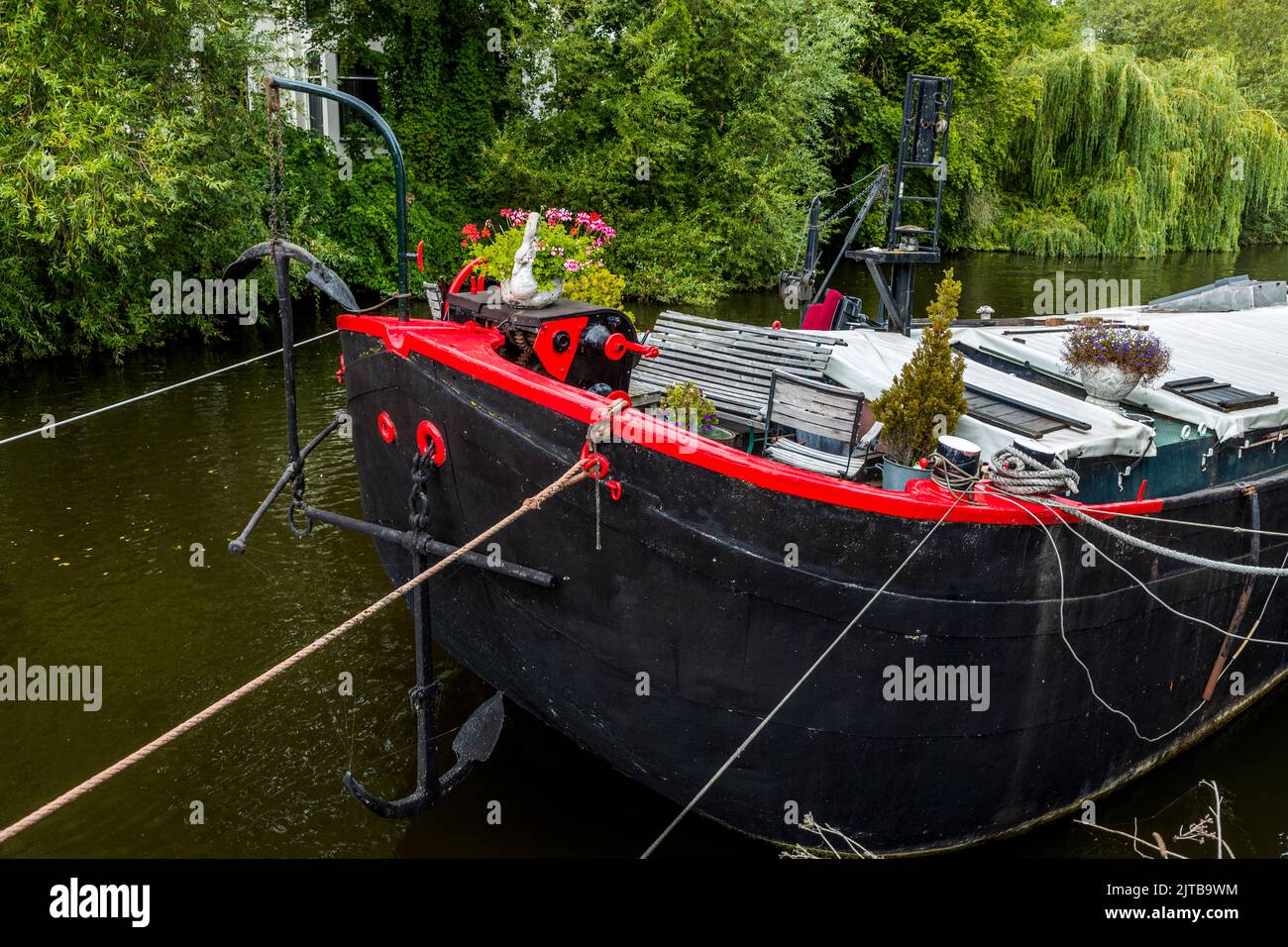 Canali con case galleggianti a Zwolle, Paesi Bassi Foto Stock