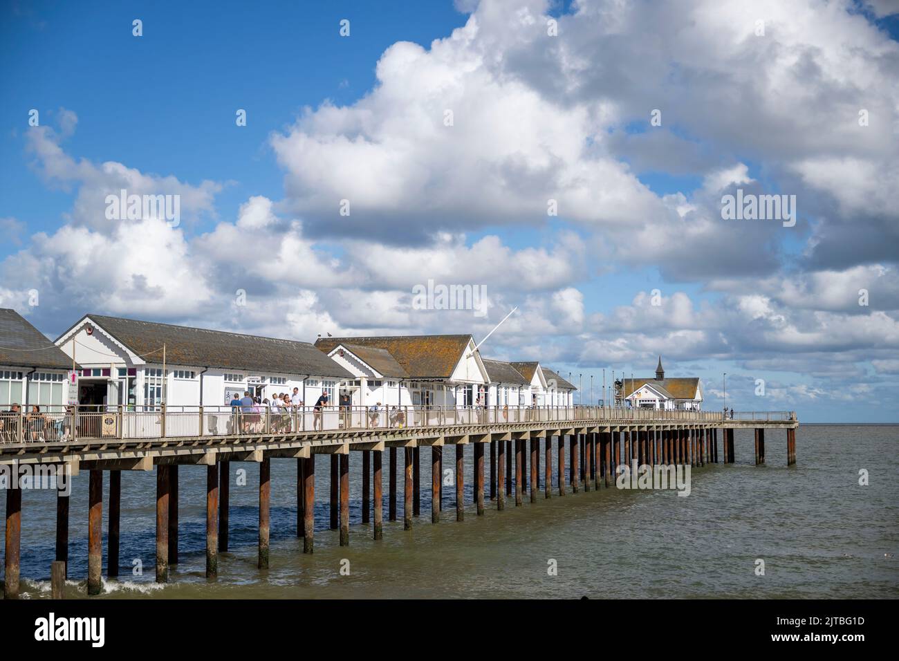 Una vista generale del Molo di Southwold a Southwold, Suffolk, Inghilterra. Foto Stock