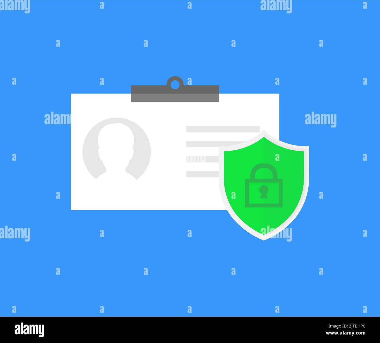 Identificazione, concetto di sicurezza design del logo. Sicurezza dei dati, protezione della privacy. Disegno vettoriale e illustrazione della scheda di identificazione. Illustrazione Vettoriale