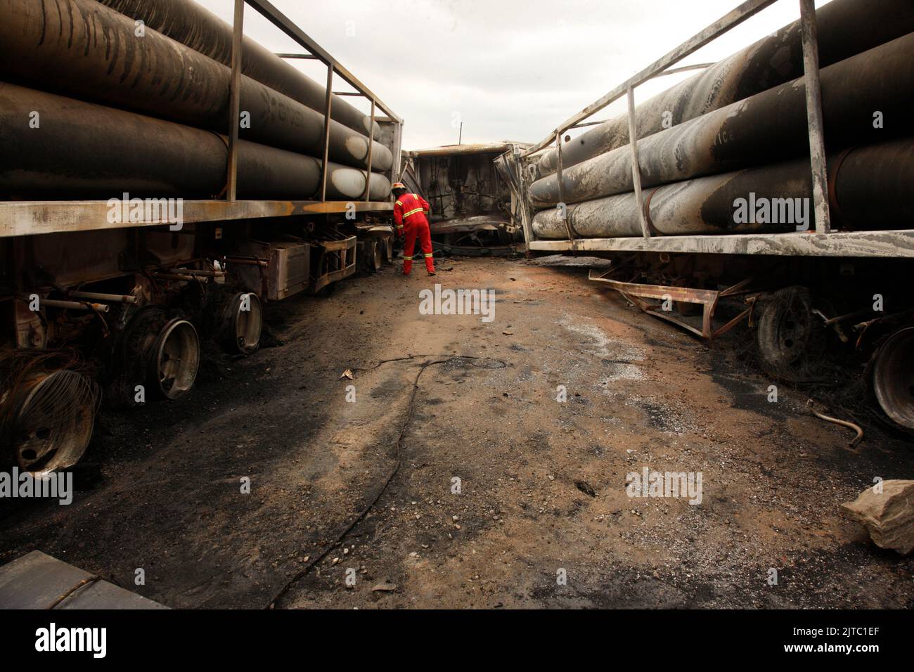 Stato di Ogun, Nigeria. 29th agosto 2022. Un'esplosione di gas in uno stabilimento vicino alla Chiesa cristiana redenta di Dio (campo di riscatto) lungo la Lagos-Ibadan Expressway, Stato di Ogun, Nigeria. Foto Stock