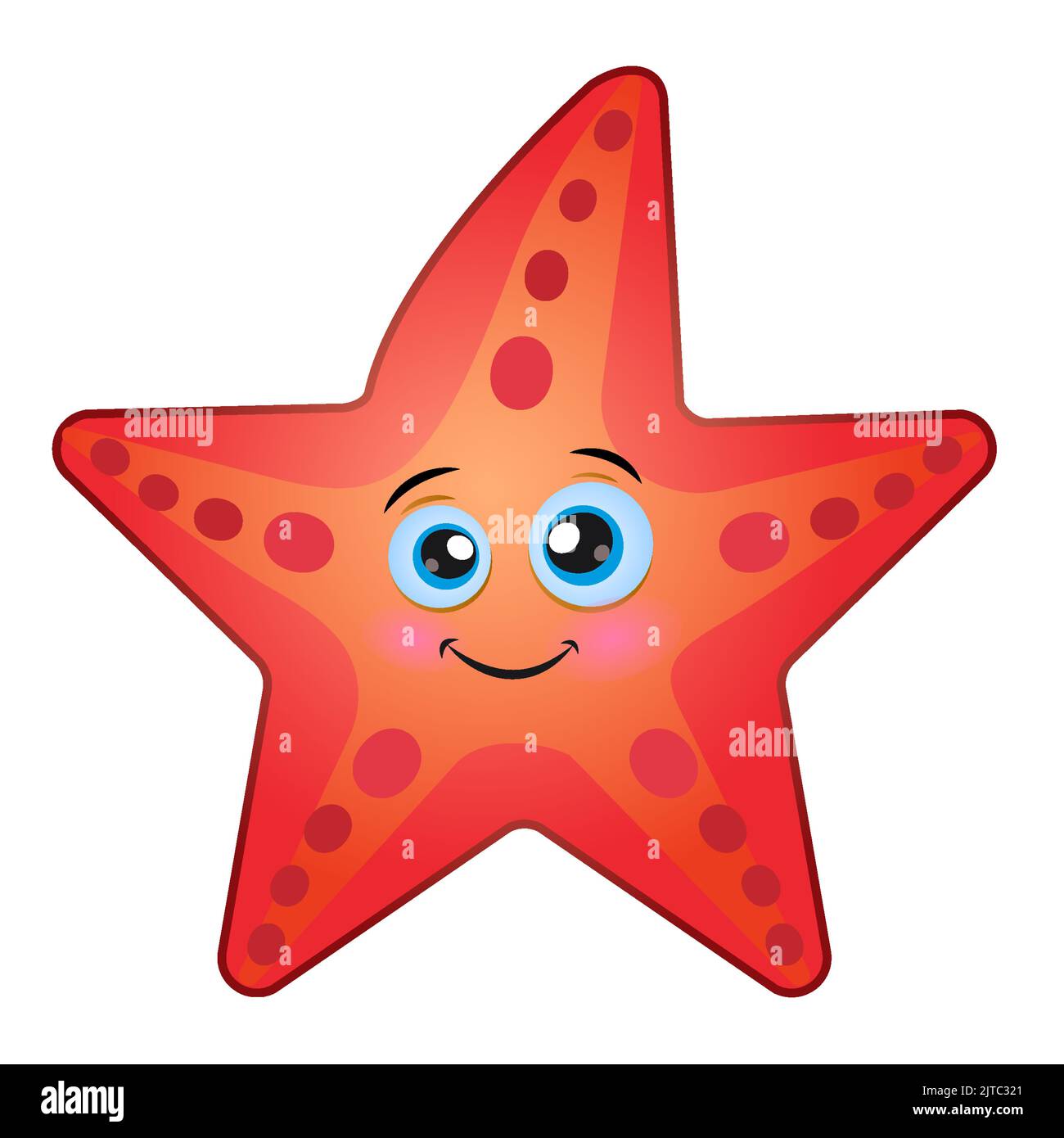 Cartoon simpatica stella marina. Animale marino divertente vettore. Carino piccolo sorridente personaggio di mare Illustrazione Vettoriale