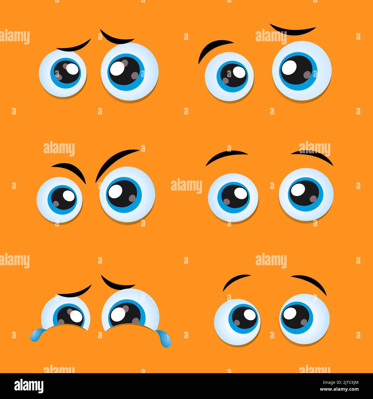 Set di emozioni occhi di cartone animato per creare personaggi su sfondo arancione. Illustrazione Vettoriale