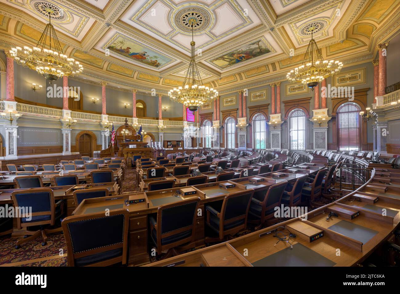 Camera della Camera dei rappresentanti dell'edificio del Campidoglio dello Stato del Kansas a Topeka, Kansas Foto Stock