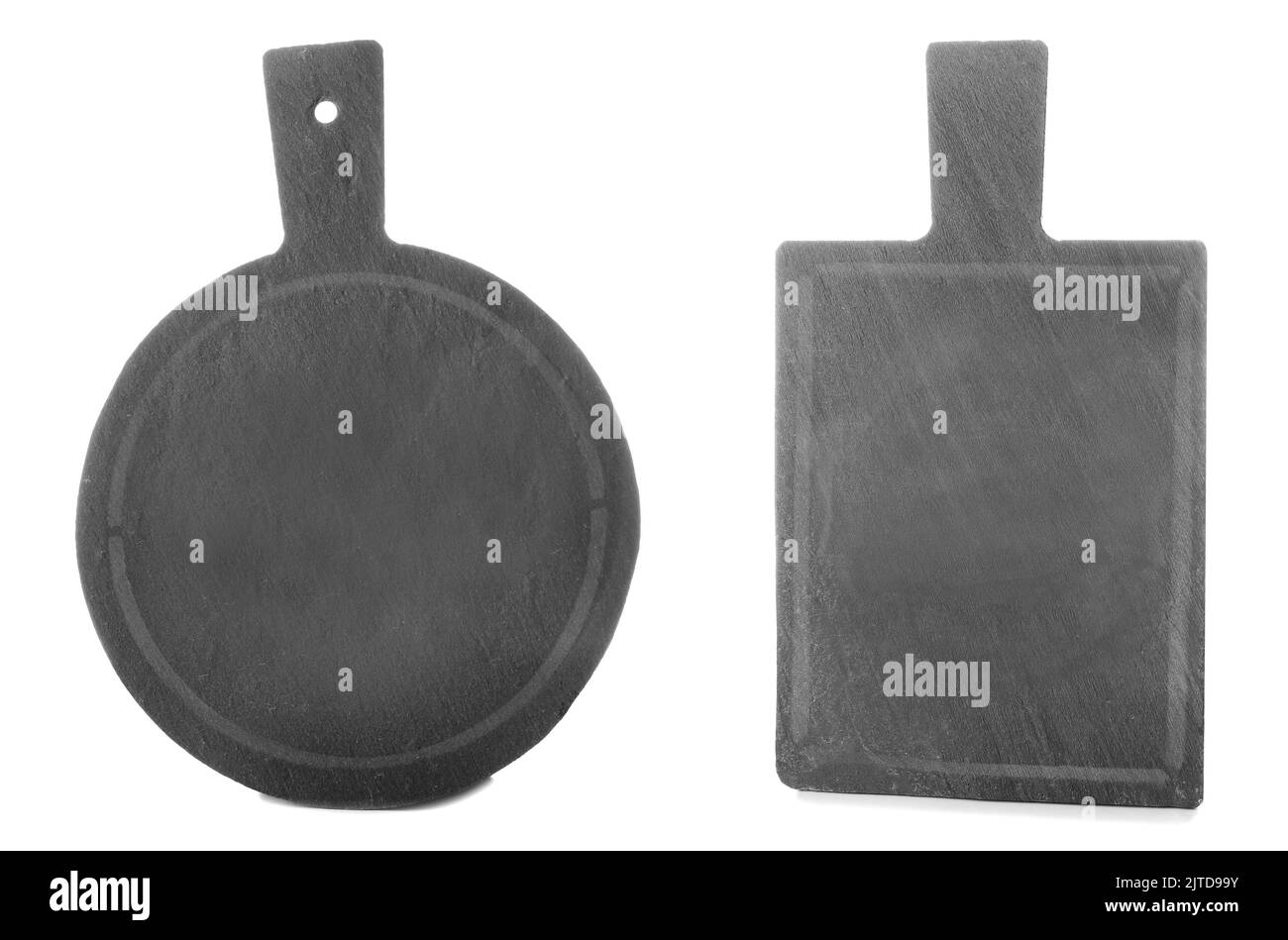 Due taglieri su sfondo bianco Foto Stock