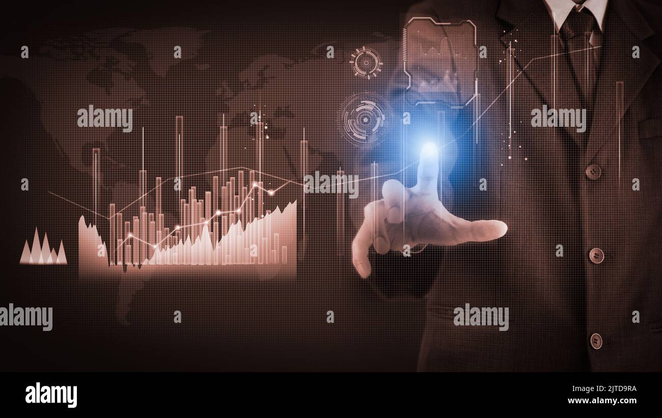 Mercato azionario o forex trading grafico e candelabro grafico adatto per gli investimenti finanziari concetto. Economia sullo sfondo delle tendenze per l'idea di business e di un Foto Stock