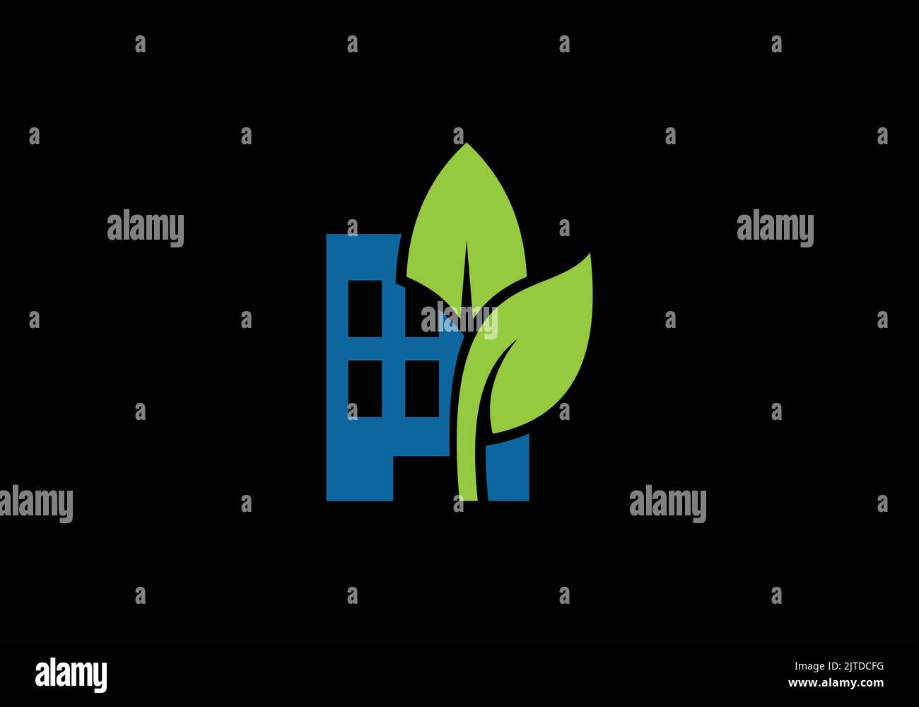 Home Green Leave Growth Finanza e Real Estate Modern Building Logo Design Template Illustrazione Vettoriale