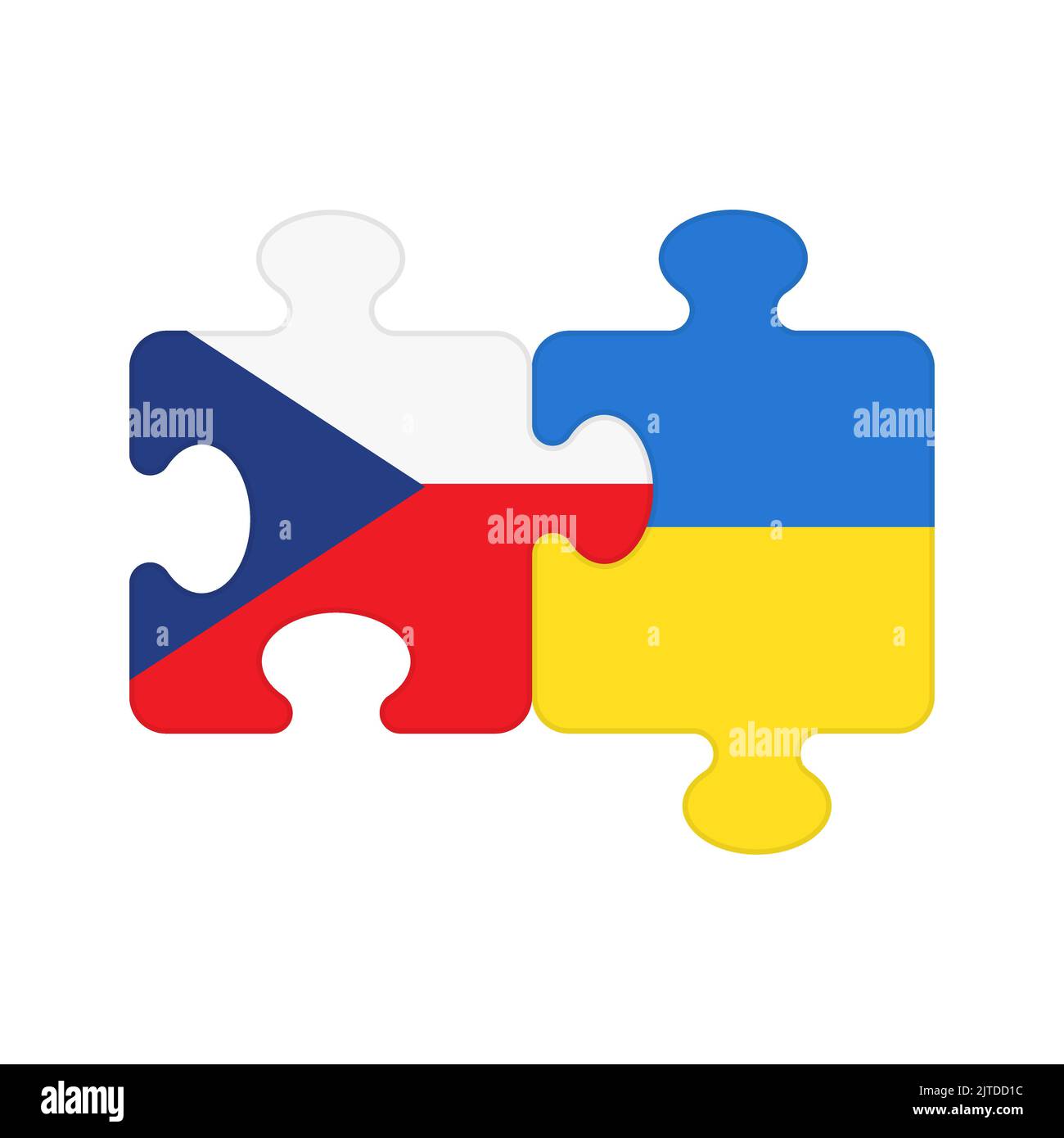 Pezzi di puzzle con bandiere della Repubblica Ceca e Ucraina. Parti collegate del puzzle come simbolo di partenariato, cooperazione e sostegno tra due paesi amici, amicizia tra Kiev e Praga Illustrazione Vettoriale