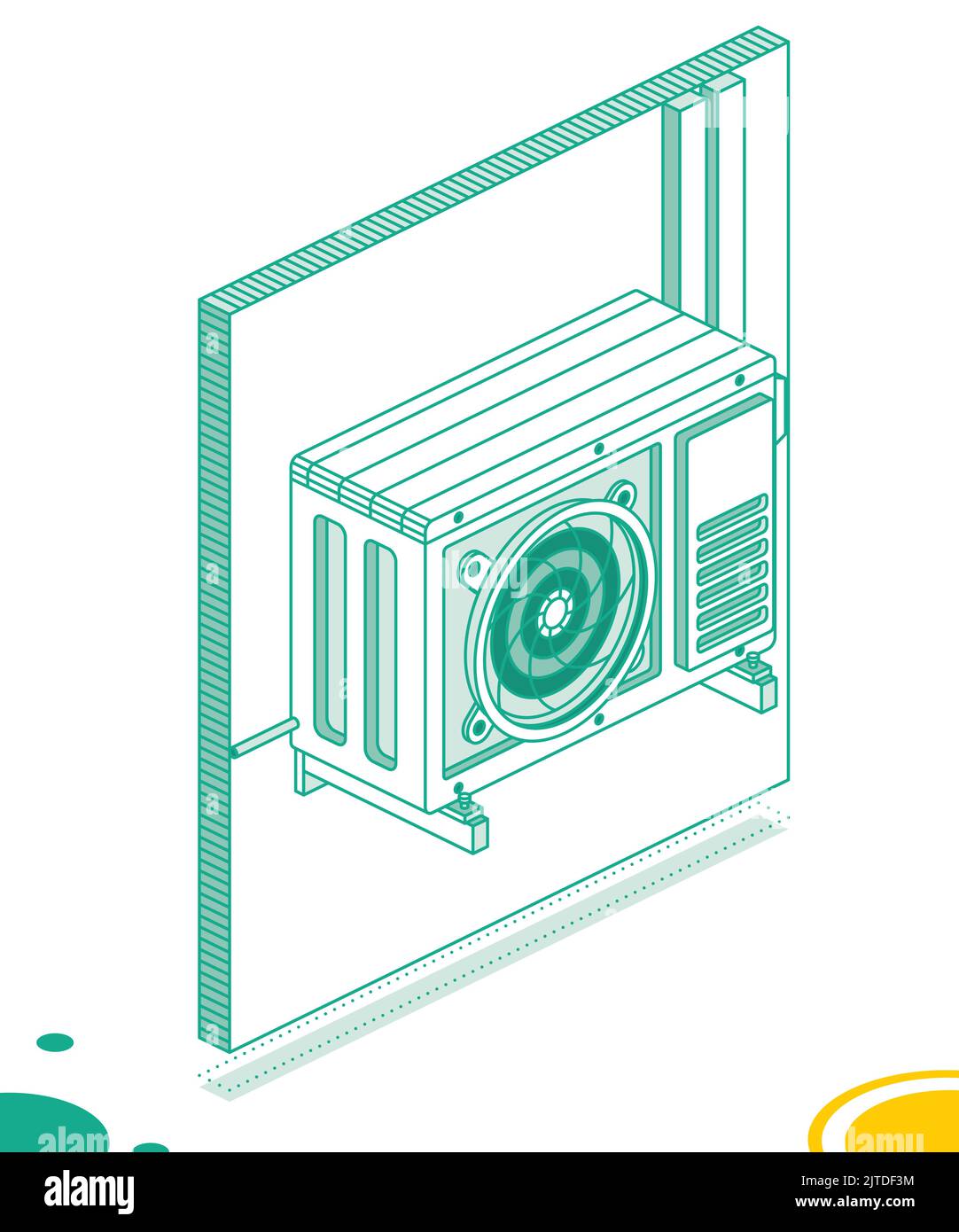 Unità esterna del climatizzatore. Illustrazione vettoriale. Concetto di contorno isometrico. Illustrazione Vettoriale