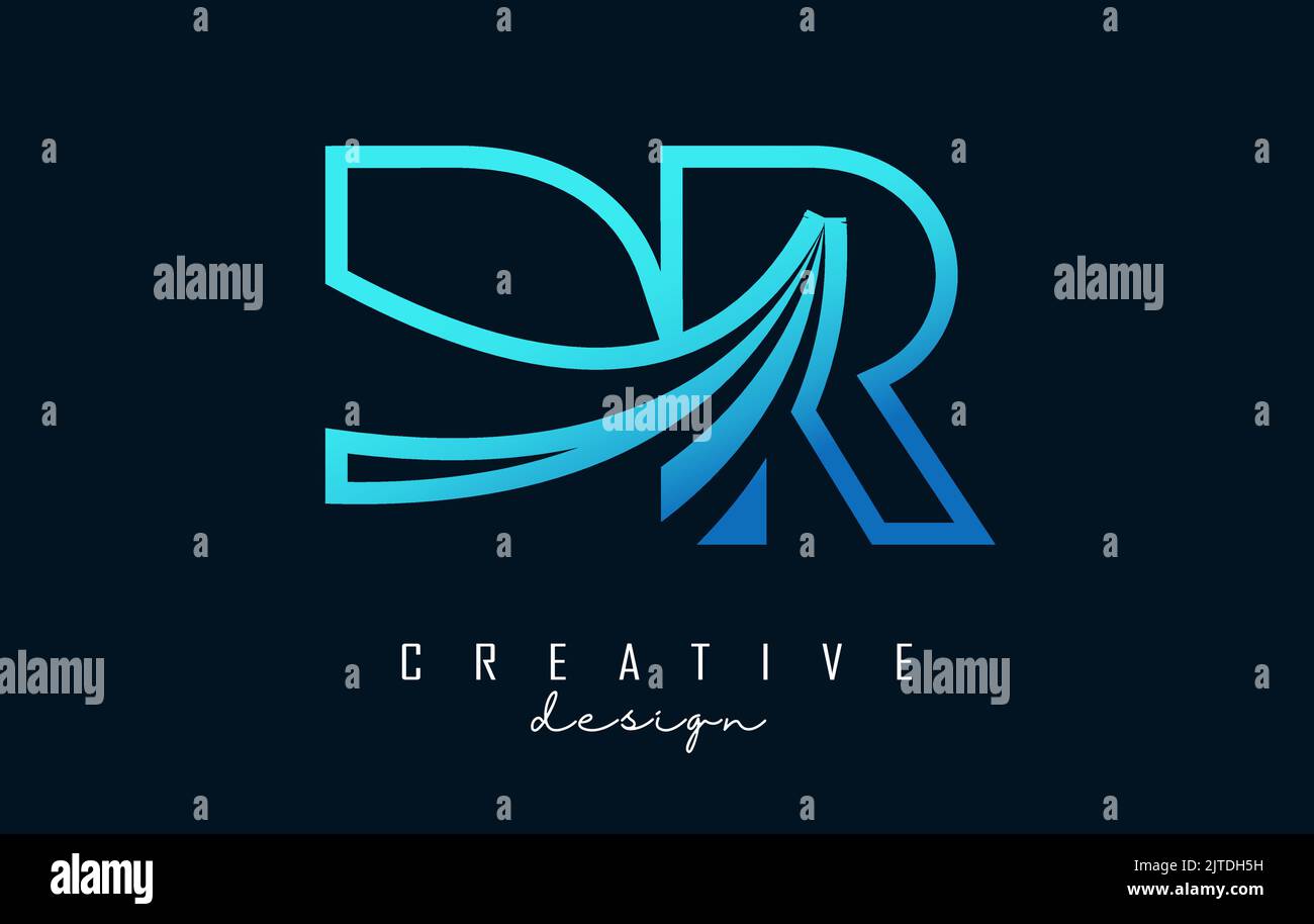 Il logo DR d r con lettere blu è caratterizzato da linee di punta e design del concetto stradale. Lettere con disegno geometrico. Illustrazione vettoriale con lettera e creativ Illustrazione Vettoriale