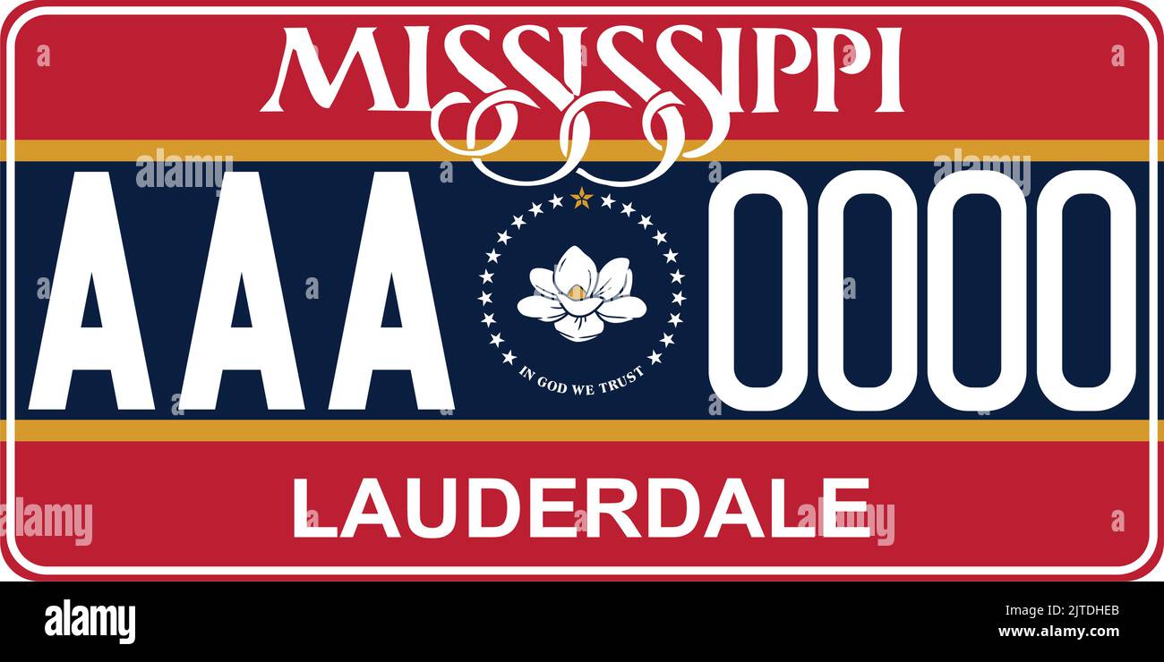 Targhe di targa del veicolo che marcano in Mississippi negli Stati Uniti d'America, targhe di automobile. Numeri di patente del veicolo di differenti Stati Americani. Vintage Illustrazione Vettoriale