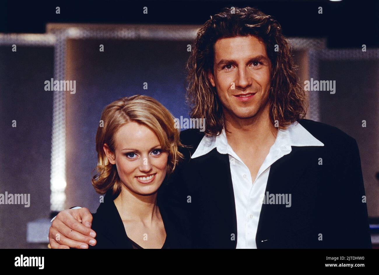 Schlagersänger, deutscher, hier mit Janine, Deutschland, 1997. Andre Stade, cantante pop tedesco, qui con Janine, Germania, 1997. Foto Stock