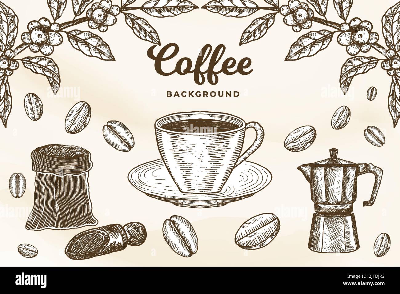 sfondo dell'illustrazione del caffè disegnato a mano Illustrazione Vettoriale
