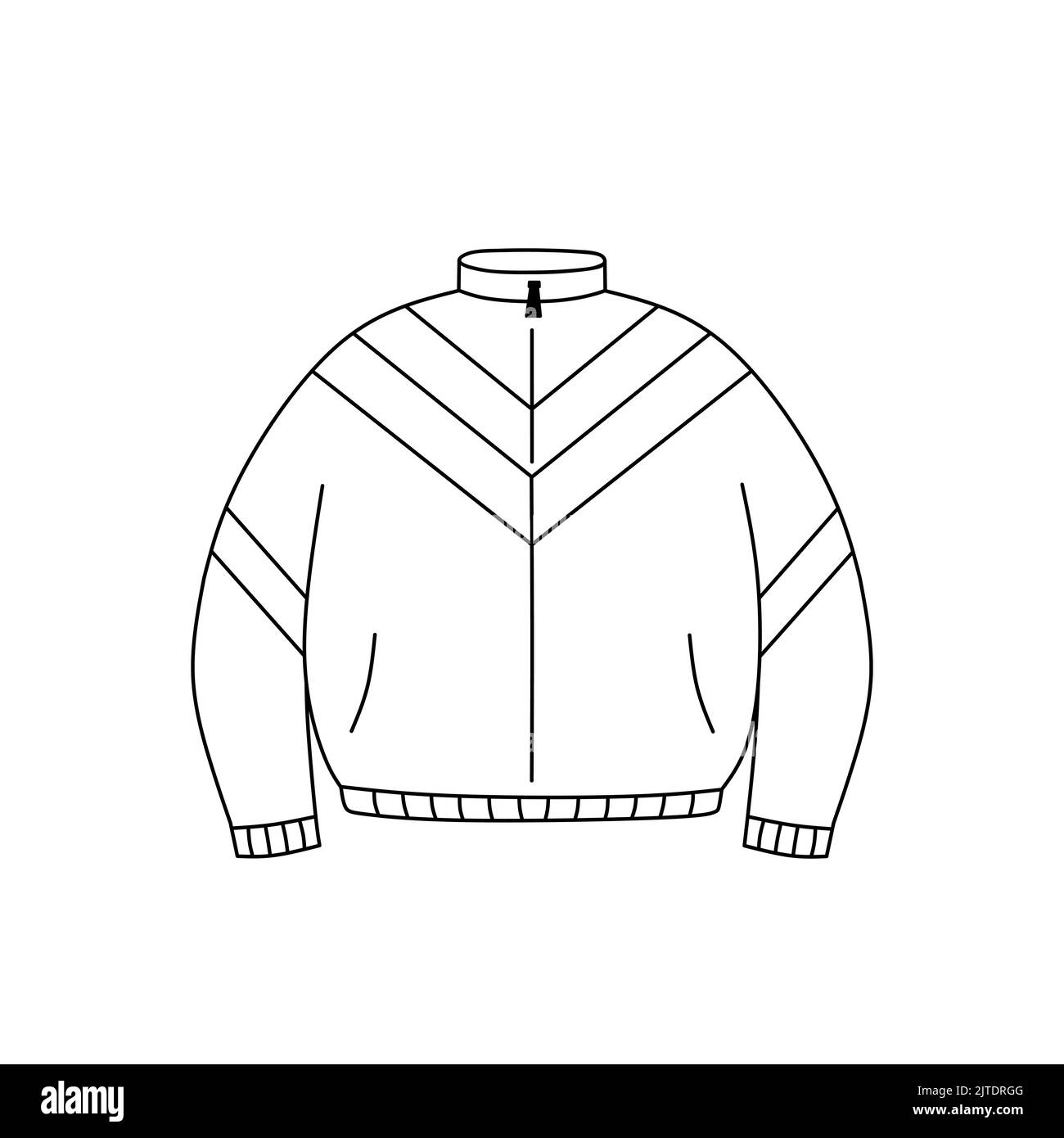 Giacca sportiva retrò nello stile del 90s. Abiti di vecchia scuola. Illustrazione del doodle disegnata a mano del vettore isolato su sfondo bianco. Nostalgia per Illustrazione Vettoriale