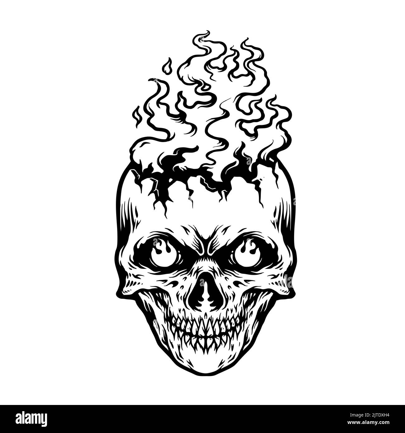 Burn Skull Head Flame Silhouette illustrazioni vettoriali per il tuo lavoro Logo, mascotte merchandise t-shirt, adesivi e disegni di etichette, poster, vettura di benvenuto Foto Stock