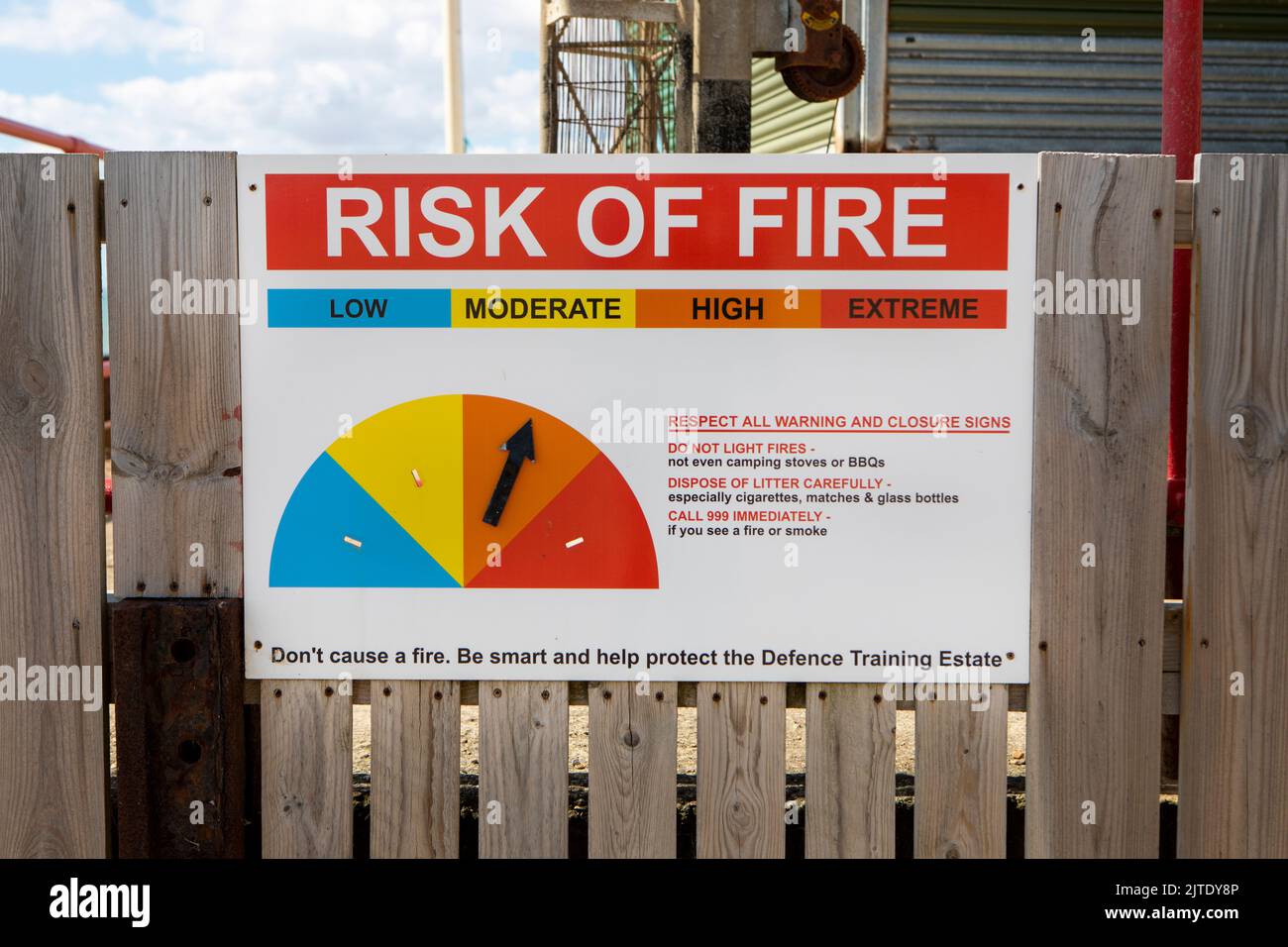 Un cartello che indica il rischio locale di incendio Foto Stock