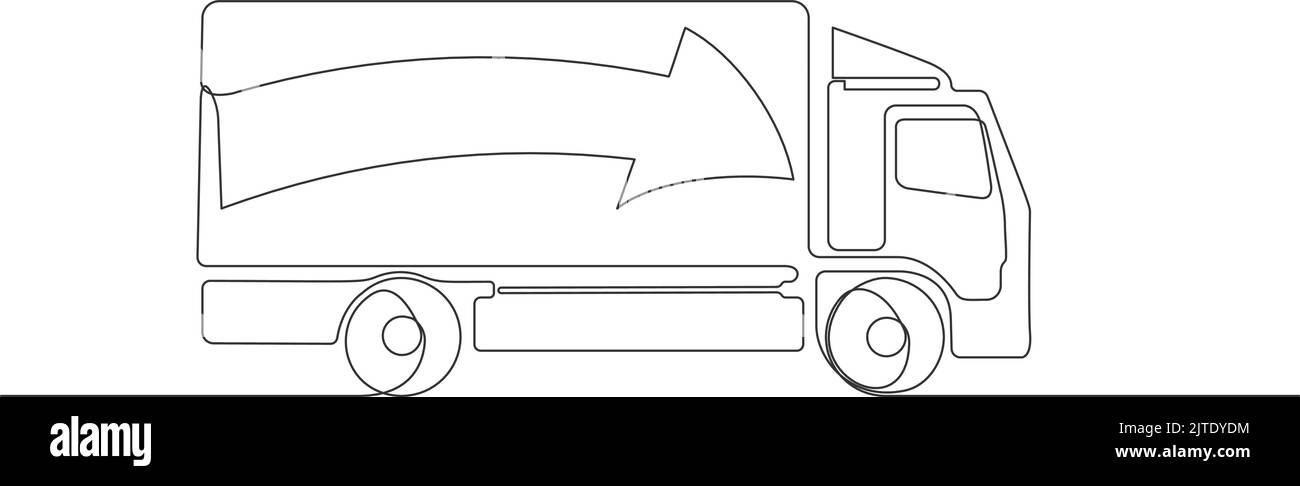 disegno a linea singola del carrello, illustrazione vettoriale del concetto di trasporto con disegno a linea singola Illustrazione Vettoriale