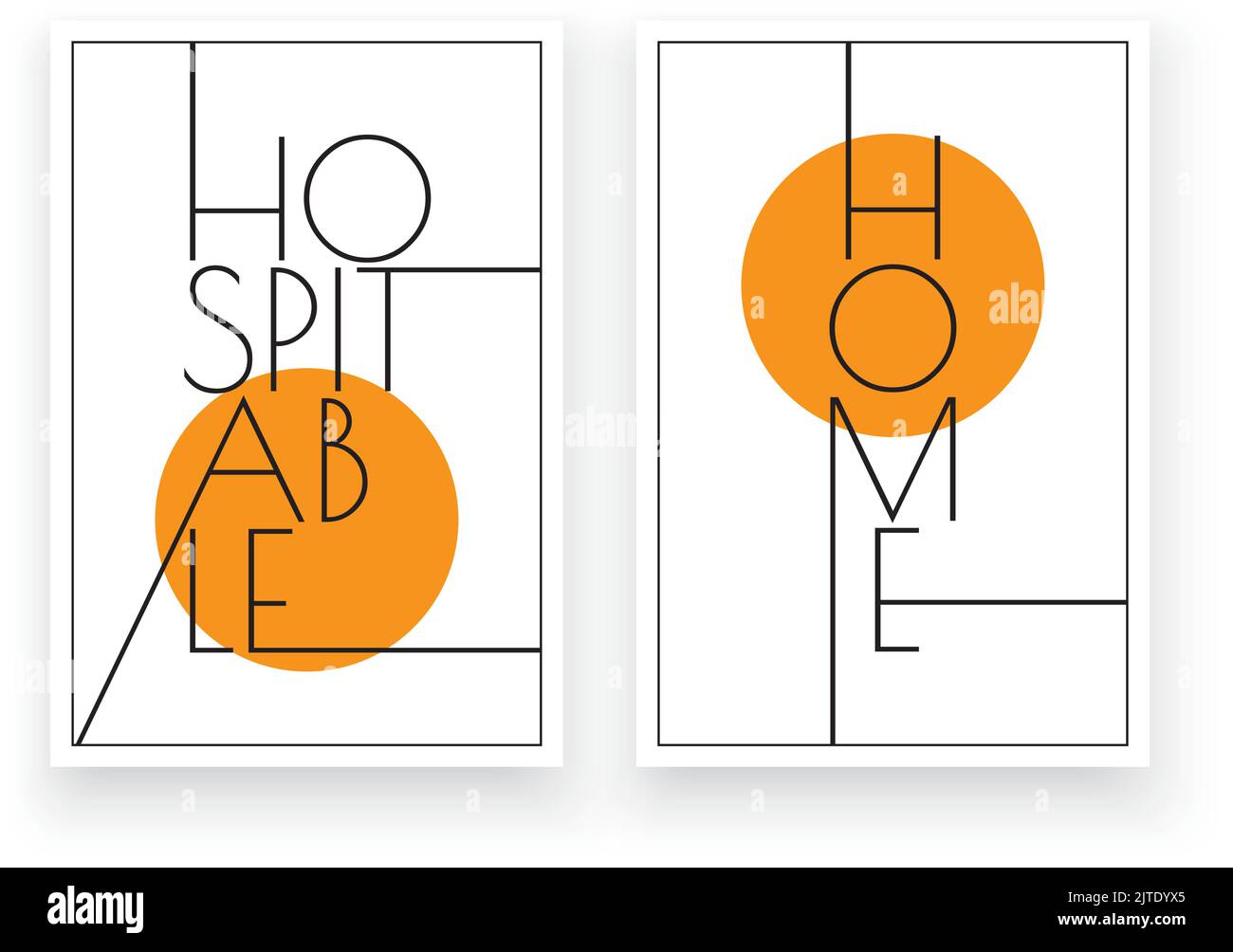 Casa ospitale, vettore. Poster dal design minimalista in due pezzi. Design d'arte scandinavo. Testo, lettere Illustrazione Vettoriale