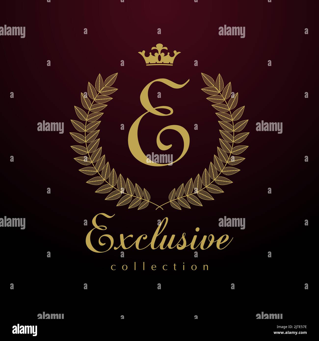 Esclusiva collezione vintage segno con lettera di vecchio stile E. Fashion collezione logo concetto con corona di palma rotonda. Design grafico astratto isolato. Illustrazione Vettoriale