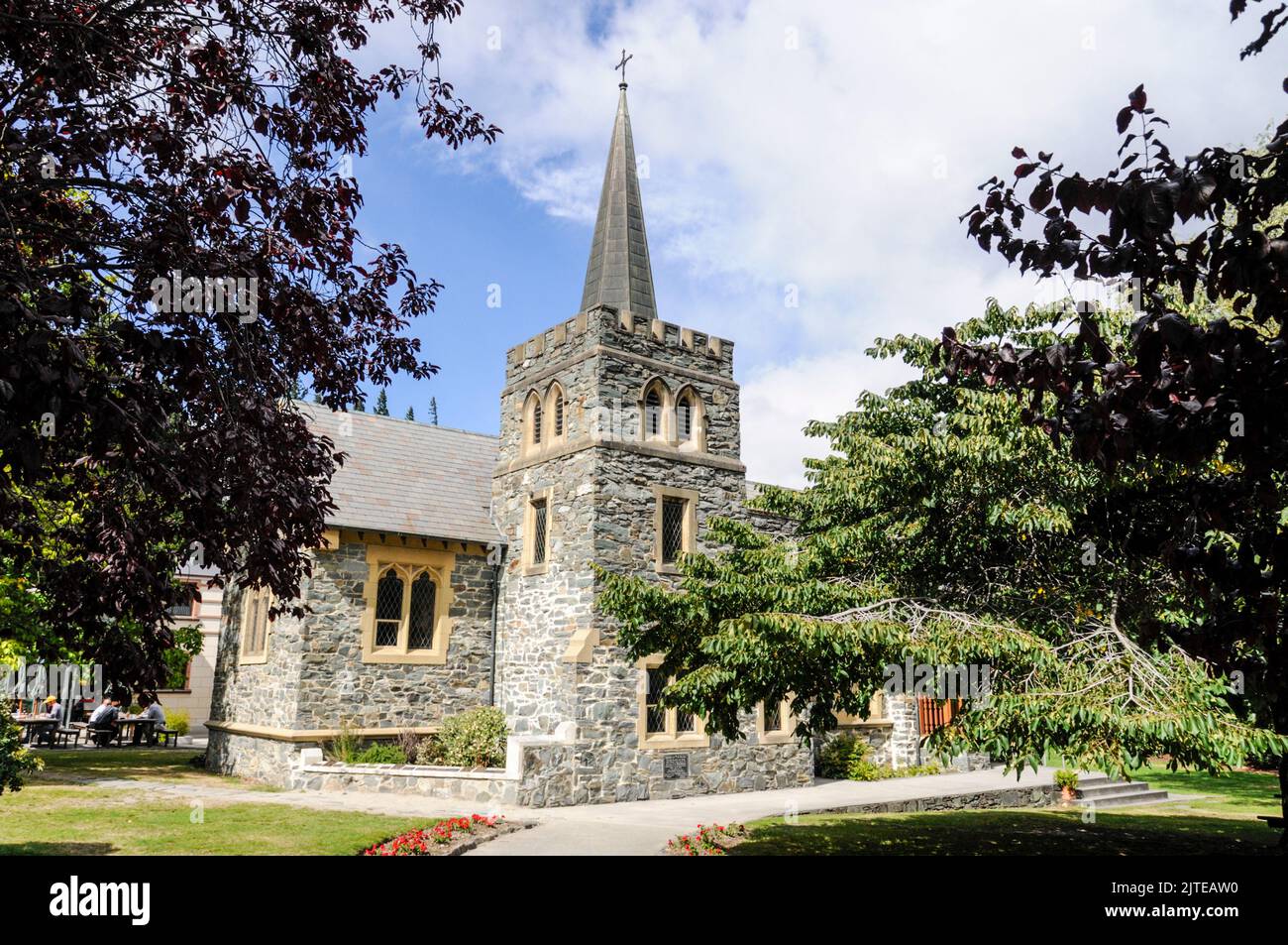 Chiesa Anglicana di San Pietro a Queenstown in Otago, una regione sud-orientale sull'isola meridionale della Nuova Zelanda. Foto Stock