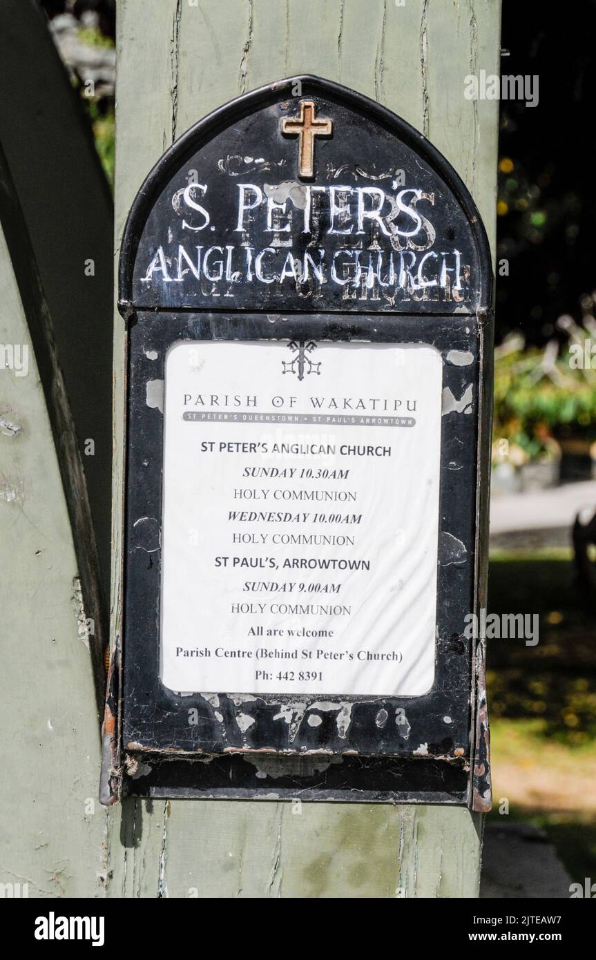 Chiesa Anglicana di San Pietro a Queenstown in Otago, una regione sud-orientale sull'isola meridionale della Nuova Zelanda. Foto Stock