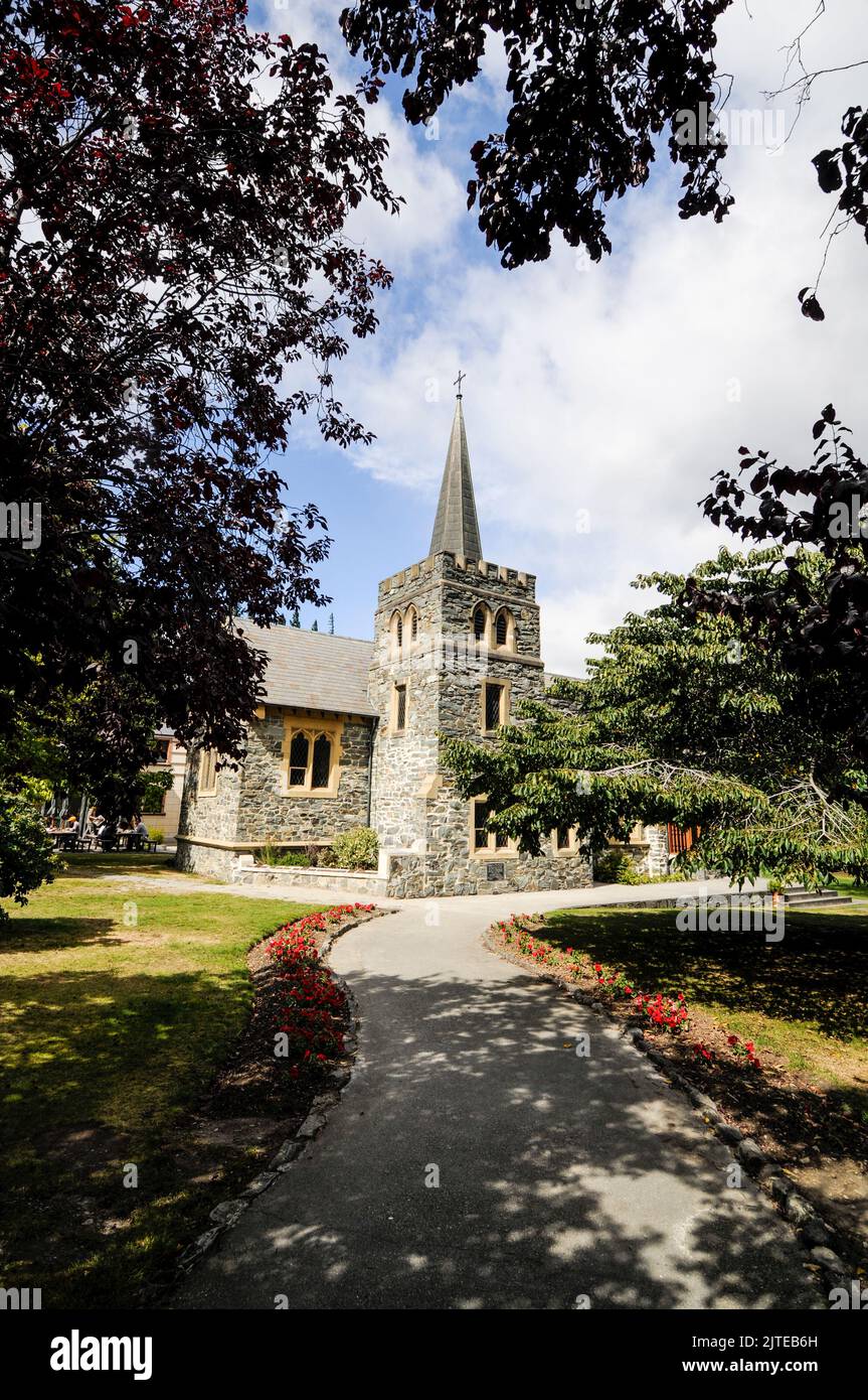 Chiesa Anglicana di San Pietro a Queenstown a Otago, una regione sud-orientale sull'isola meridionale della Nuova Zelanda. Foto Stock