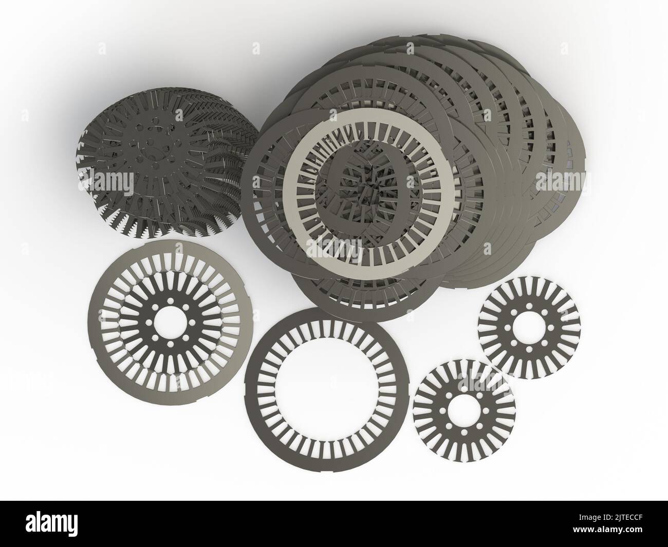 Lamiera elettromagnetica di statore e rotore per il rendering del motore elettrico 3D Foto Stock
