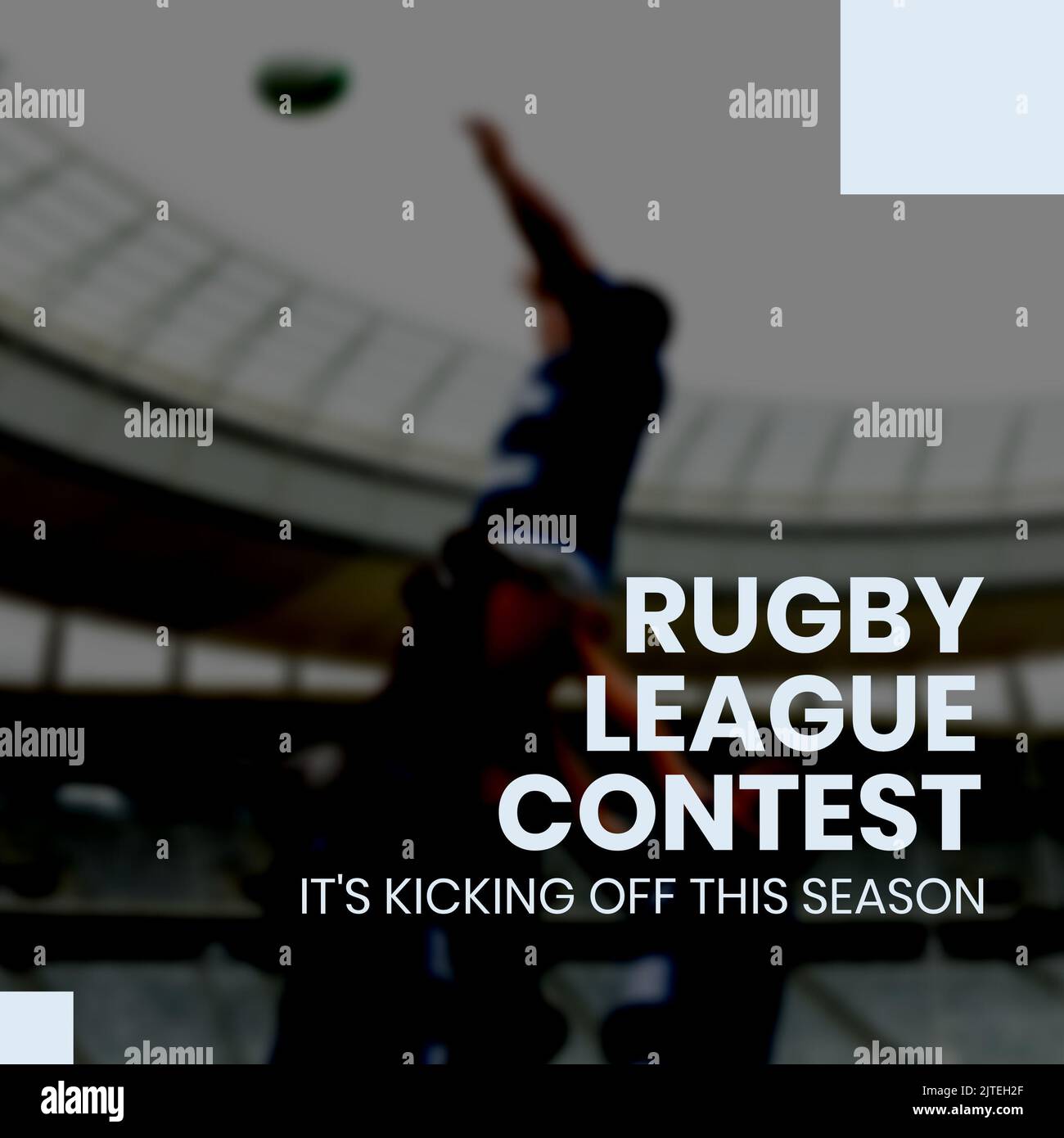 Composizione digitale di testo con i giocatori biraciali che giocano allo stadio durante la competizione di rugby Foto Stock