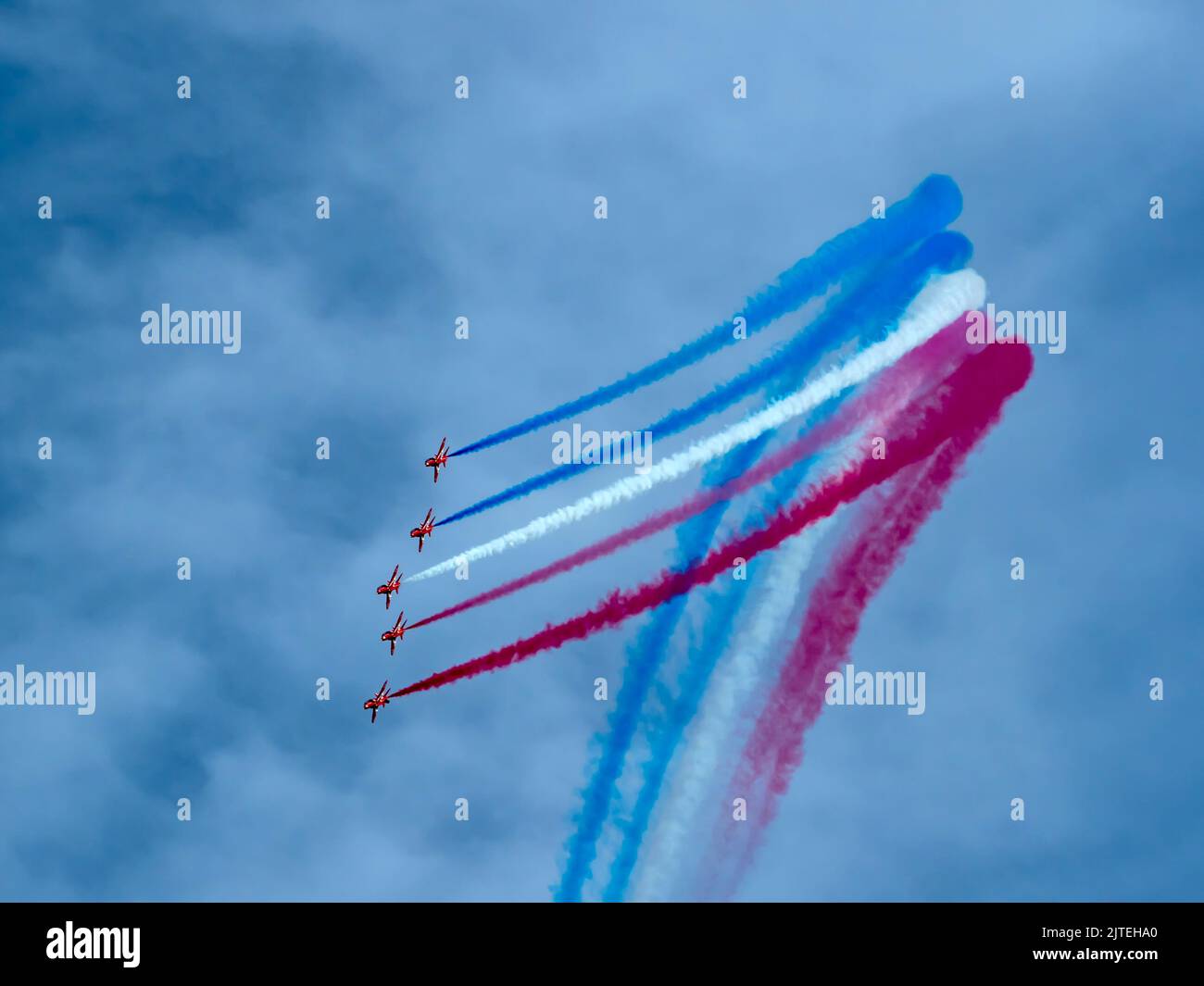 Red Arrows RAF Aerobatic Team all'Eastbourne Airshow Foto Stock