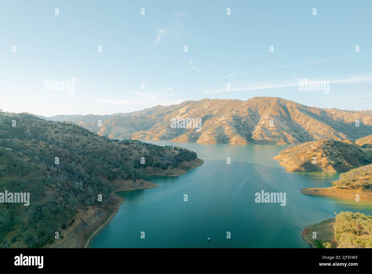 Un'antenna del lago Piru, California Foto Stock