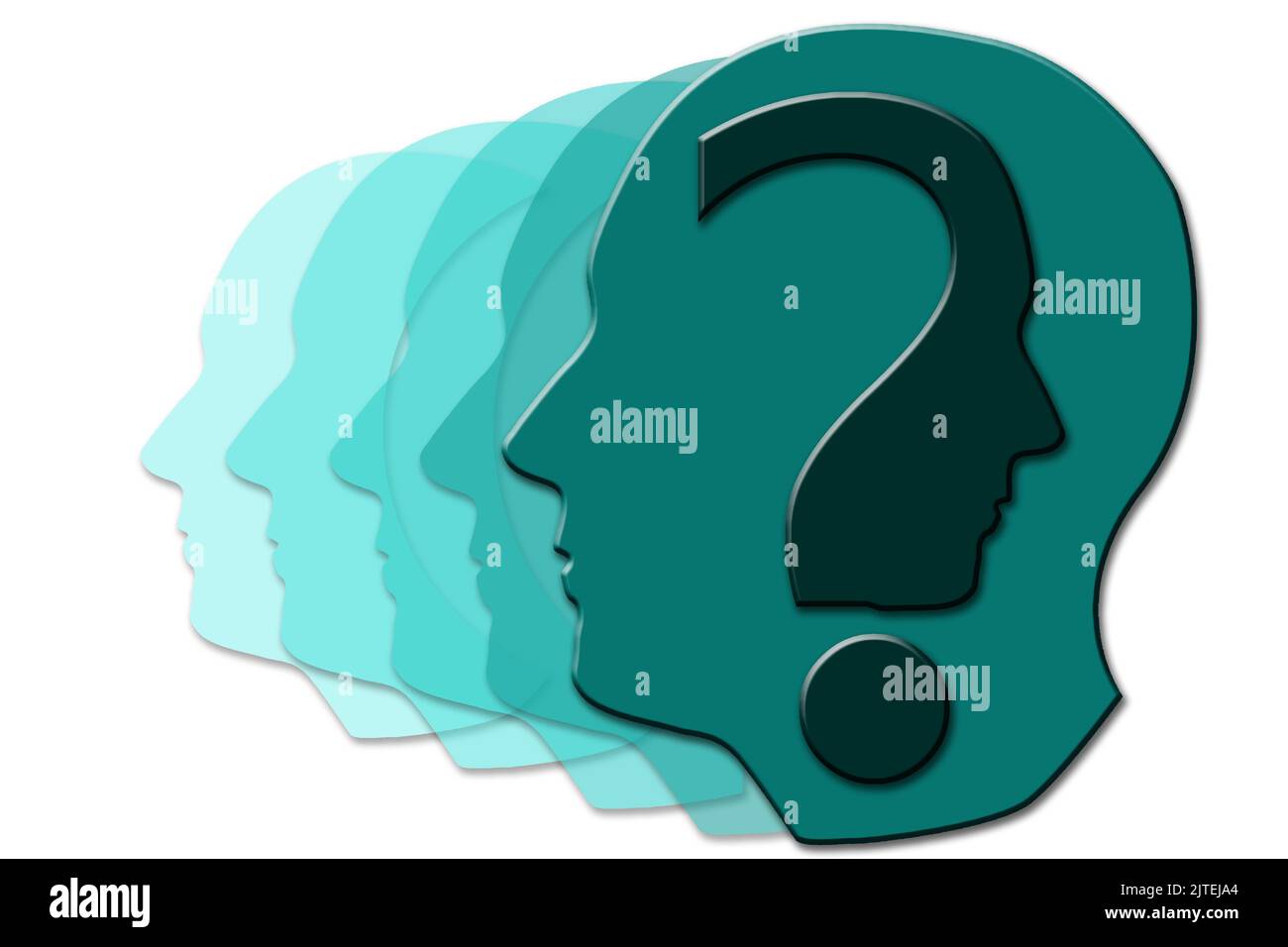 Testa umana con icona punto interrogativo isolata, rendering 3D Foto Stock