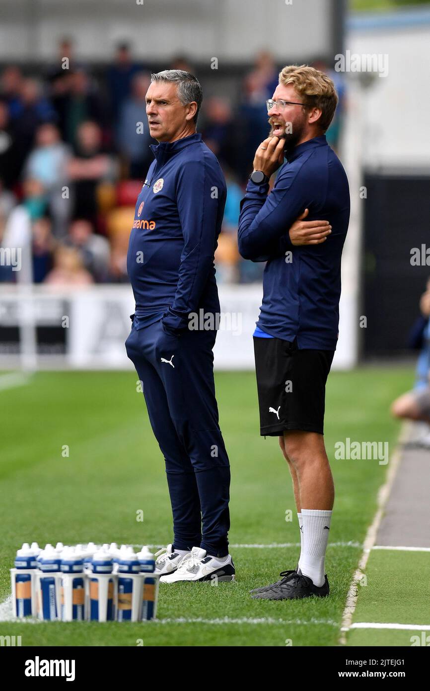 York, Regno Unito. 30th ago, 2022. John Askey (Manager) del York City Football Club durante l'appuntamento della National League tra York City e Oldham Athletic al LNER Community Stadium di York lunedì 29th agosto 2022. (Credit: Eddie Garvey | MI News) Credit: MI News & Sport /Alamy Live News Foto Stock