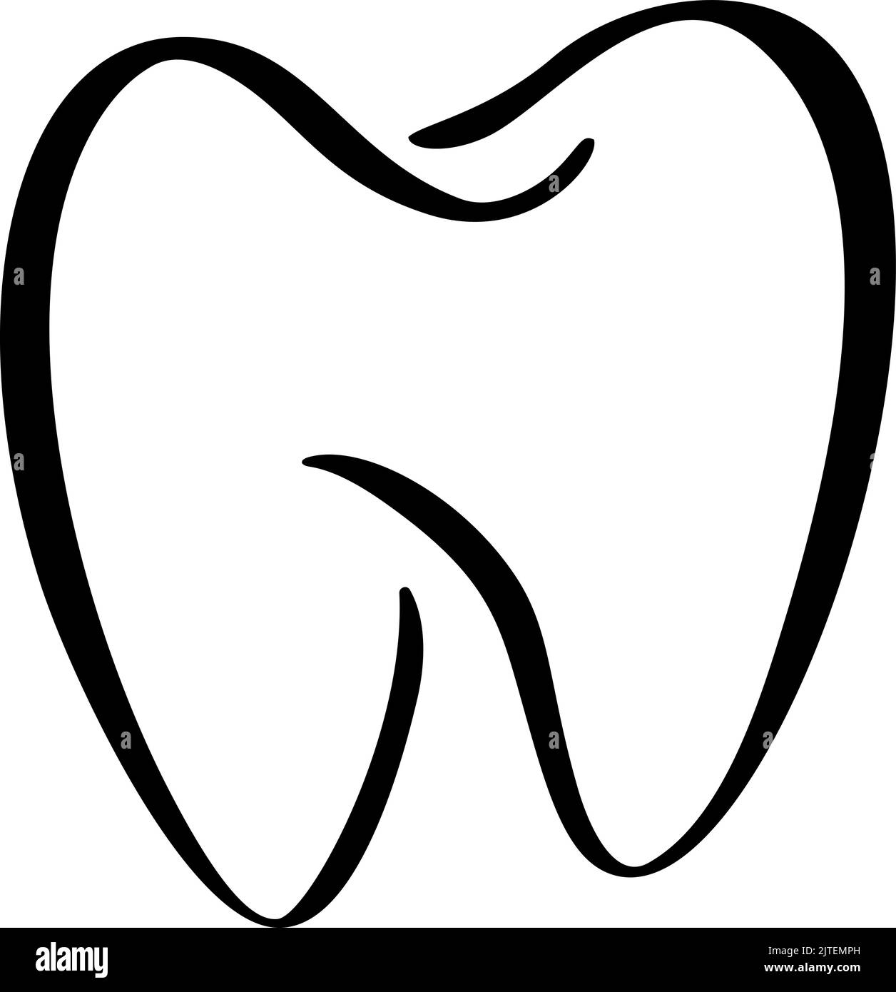 Icona del logo Tooth per il modello di disegno per la cura dentale di dentisti o stomatologia. Vettore isolato linea nera contorno simbolo dente per clinica odontoiatria o. Illustrazione Vettoriale