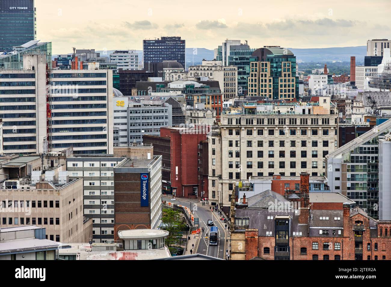 Greater Manchester skyline guardando su Blackfriars Street Foto Stock
