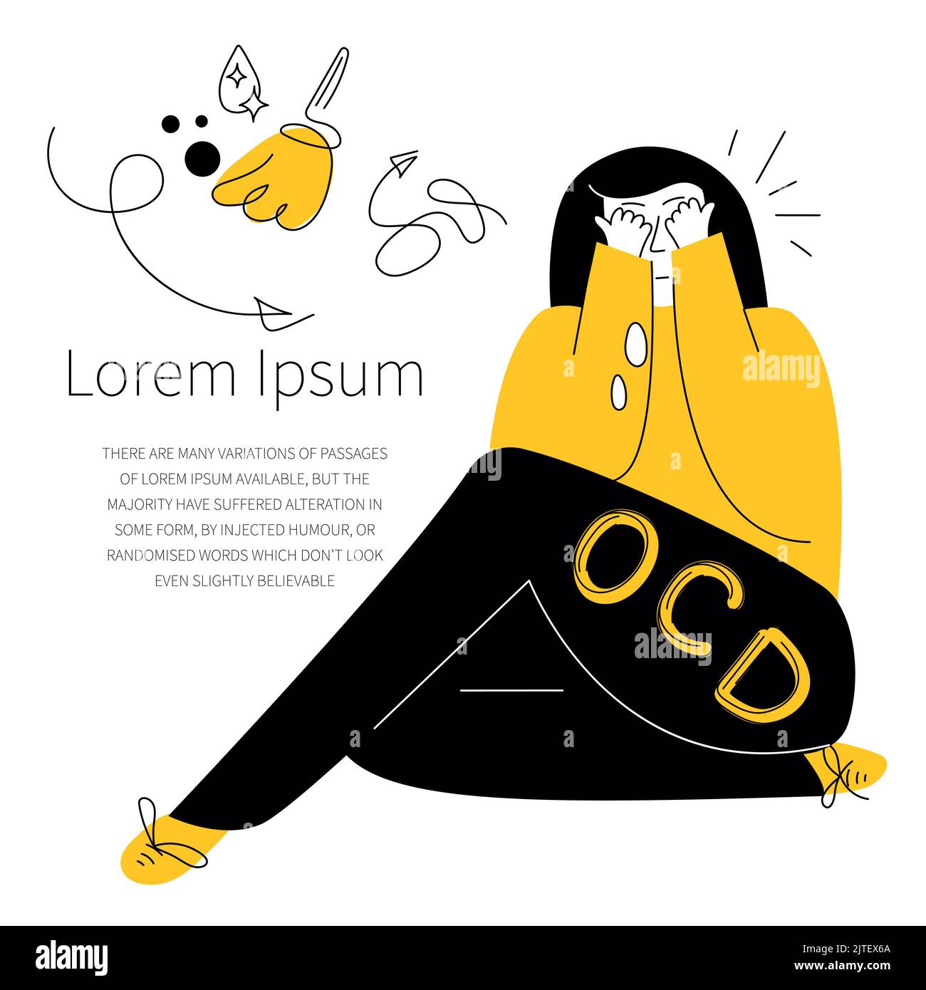 Le donne hanno sindrome disturbo ossessivo compulsivo e pensieri intrusivi per pulire e lavare Vector illustrazione OCD sintomi di paura umana, neurosi Illustrazione Vettoriale