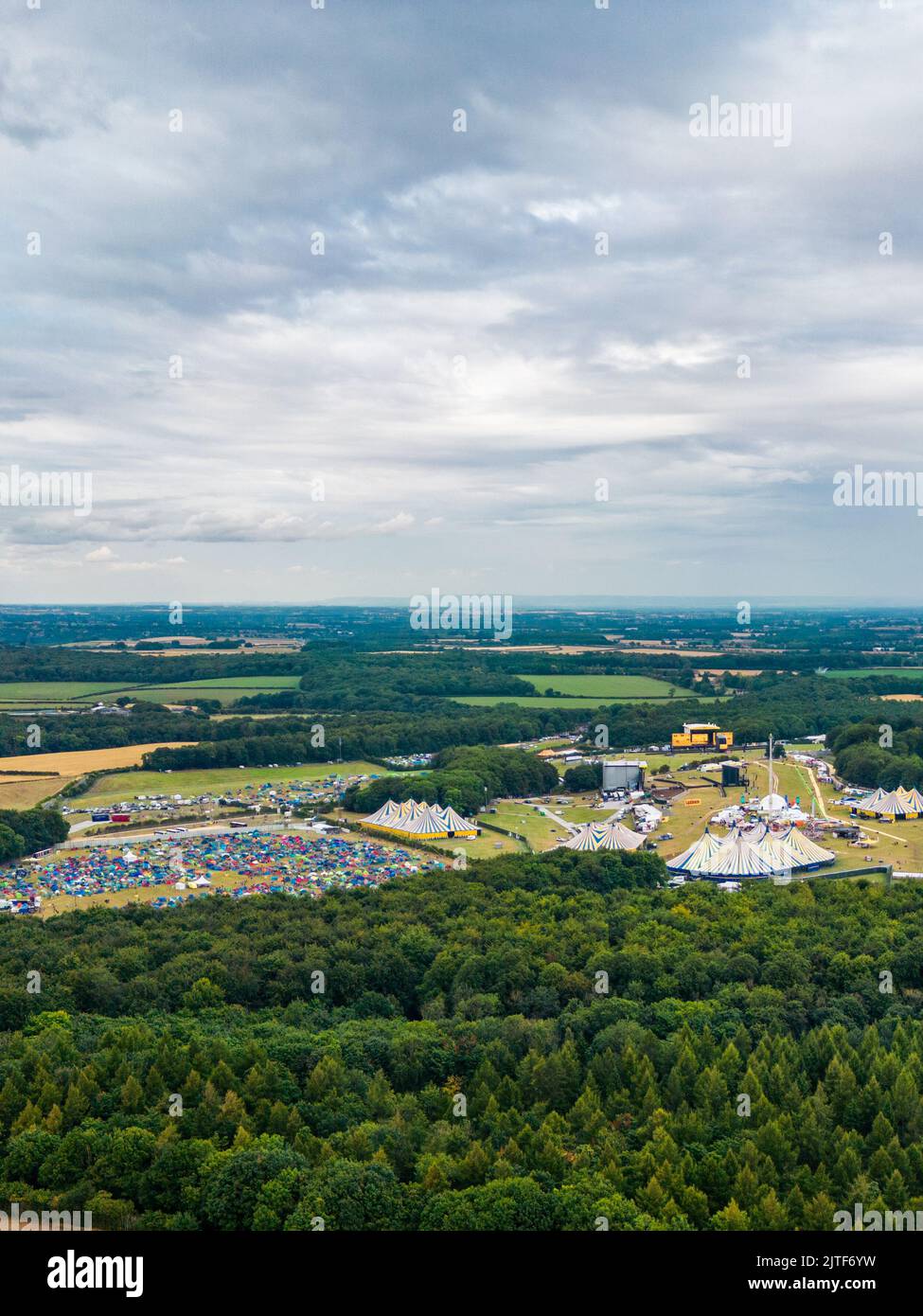 Vista aerea sul Leeds Festival nel Bramham Park Foto Stock