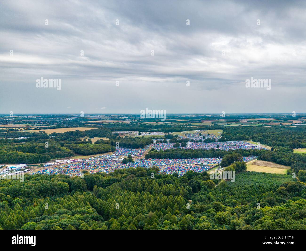 Vista aerea sul Leeds Festival nel Bramham Park Foto Stock