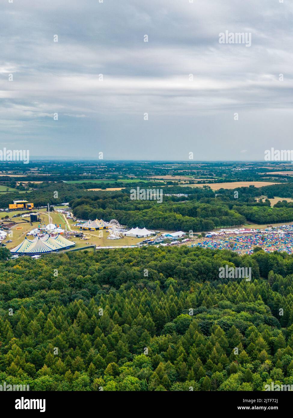 Vista aerea sul Leeds Festival nel Bramham Park Foto Stock