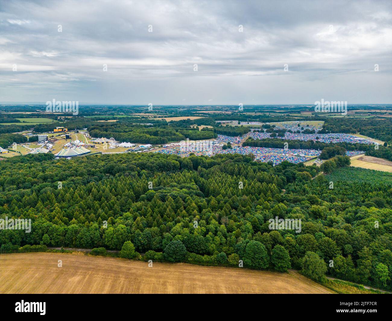 Vista aerea sul Leeds Festival nel Bramham Park Foto Stock