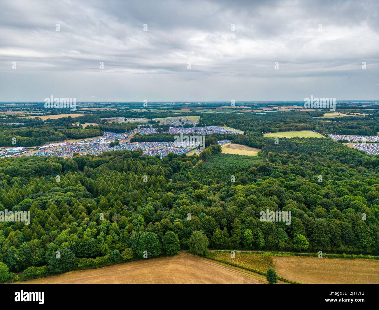 Vista aerea sul Leeds Festival nel Bramham Park Foto Stock