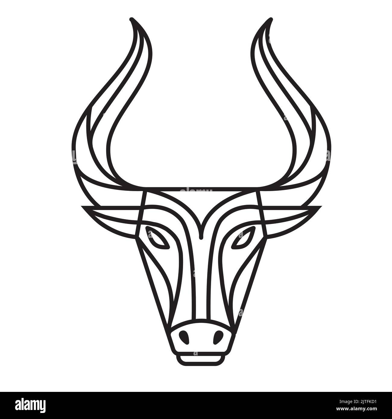 Logo a testa tonda in stile lineare isolato su sfondo bianco. Illustrazione grafica vettoriale di toro, bue o bufalo Illustrazione Vettoriale